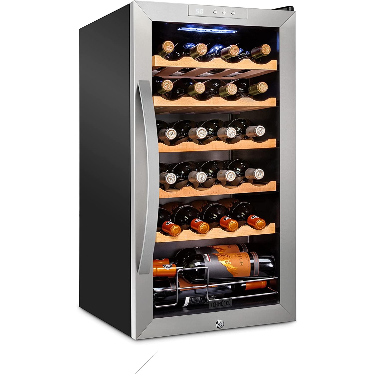 Schmecke 24 Bottle Freestanding Wine Fridge, Wine Cooler W/Lock, Stainless Steel