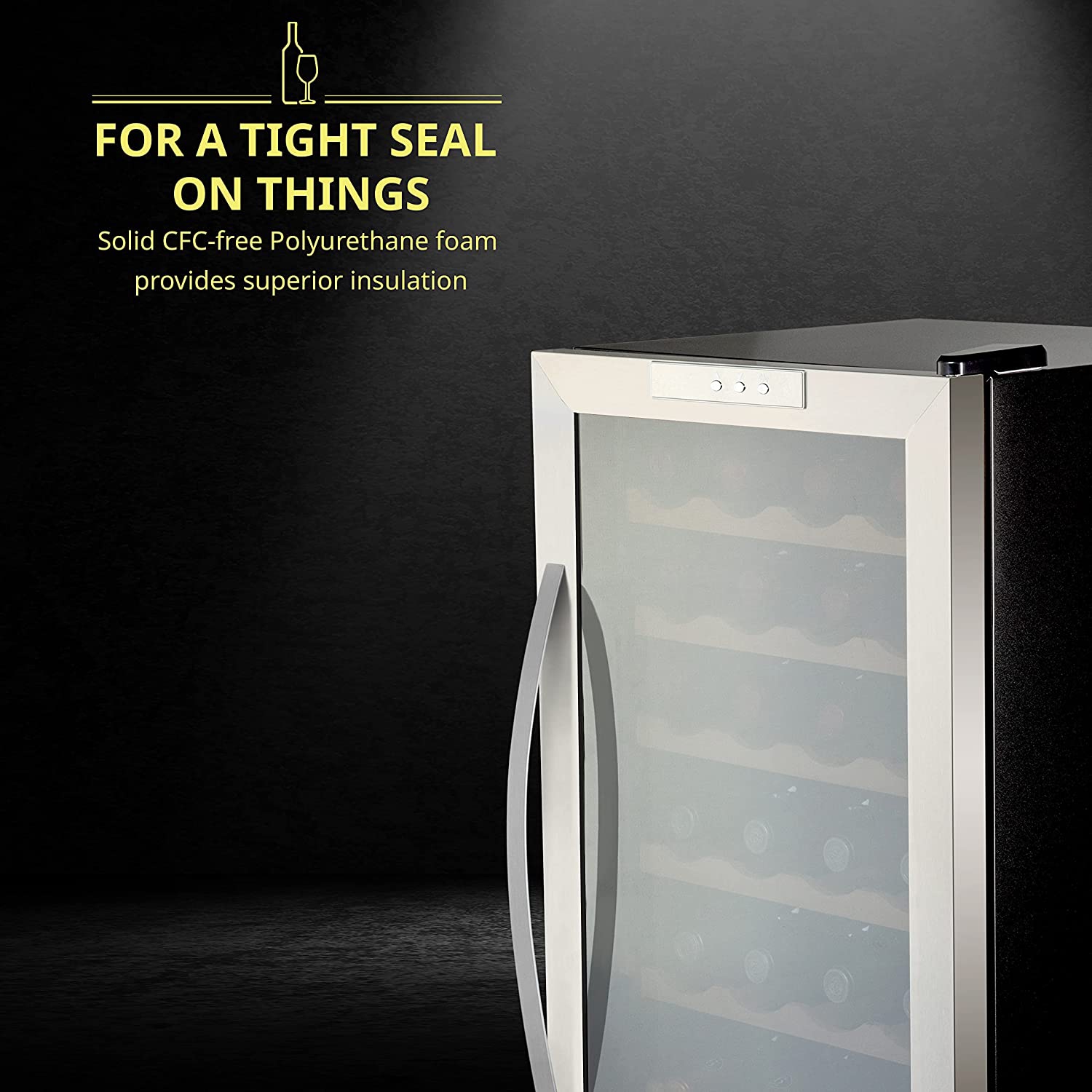 Schmecke 24 Bottle Freestanding Wine Fridge, Wine Cooler W/Lock, Stainless Steel