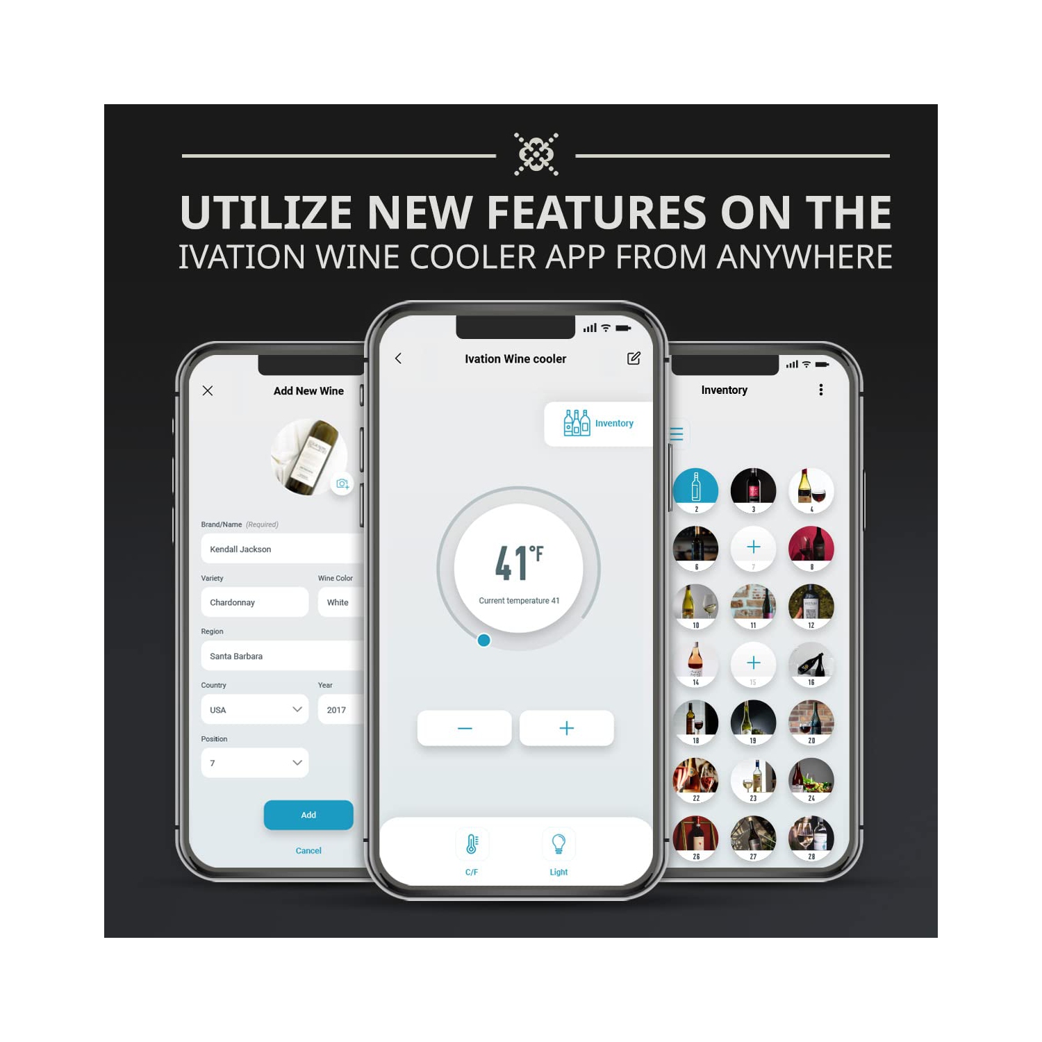 Ivation 51 Bottle Freestanding Wine Fridge, Wine Cooler with Wi-Fi Smart App Control and Lock, Black