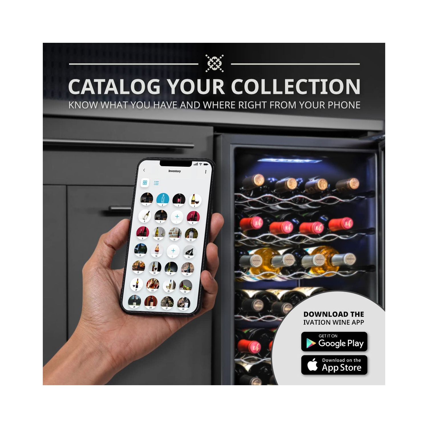 Ivation 51 Bottle Freestanding Wine Fridge, Wine Cooler with Wi-Fi Smart App Control and Lock, Black