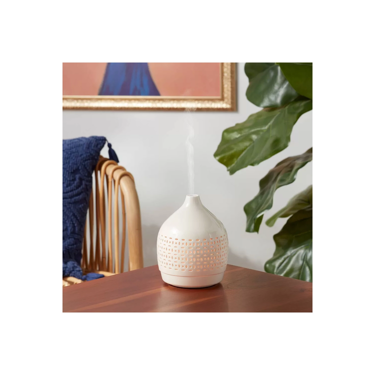 300ml Cutout Ceramic Color Changing Oil Diffuser White - Opalhouse