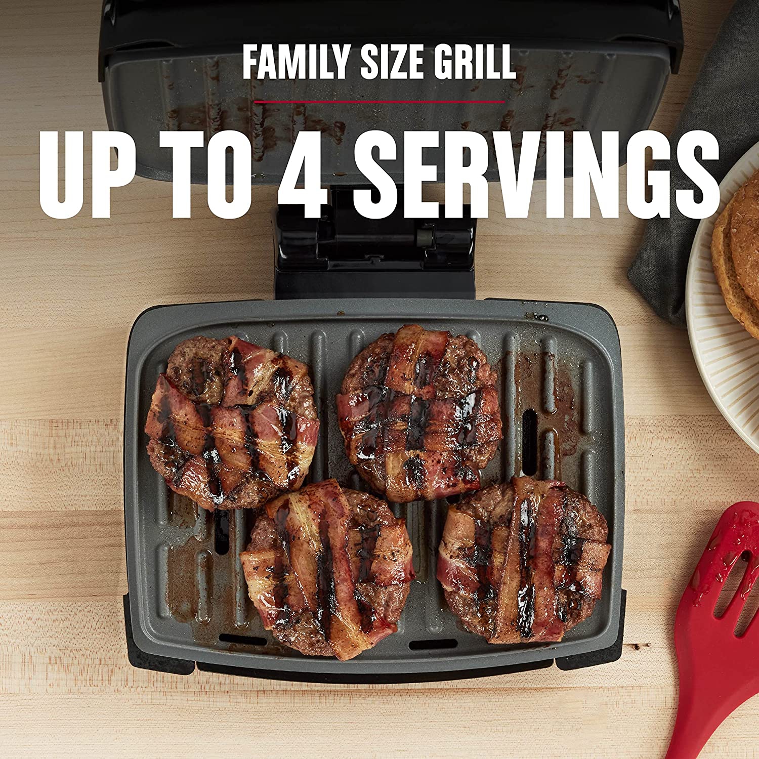 George Foreman 4-serving Contact Submersible indoor Grill, Dishwasher Safe, Wash the Entire Grill, Easy-to-Clean Nonstick - Black