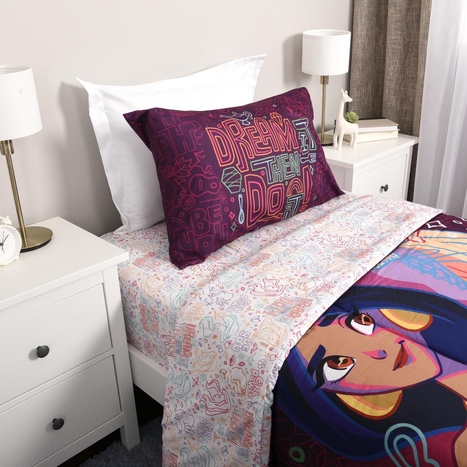 Ensemble de draps pour enfants princesse Jasmin, Raiponce, Ariel avec édredon réversible lit simple dans un sac Ensemble de 4 pièces pour enfants