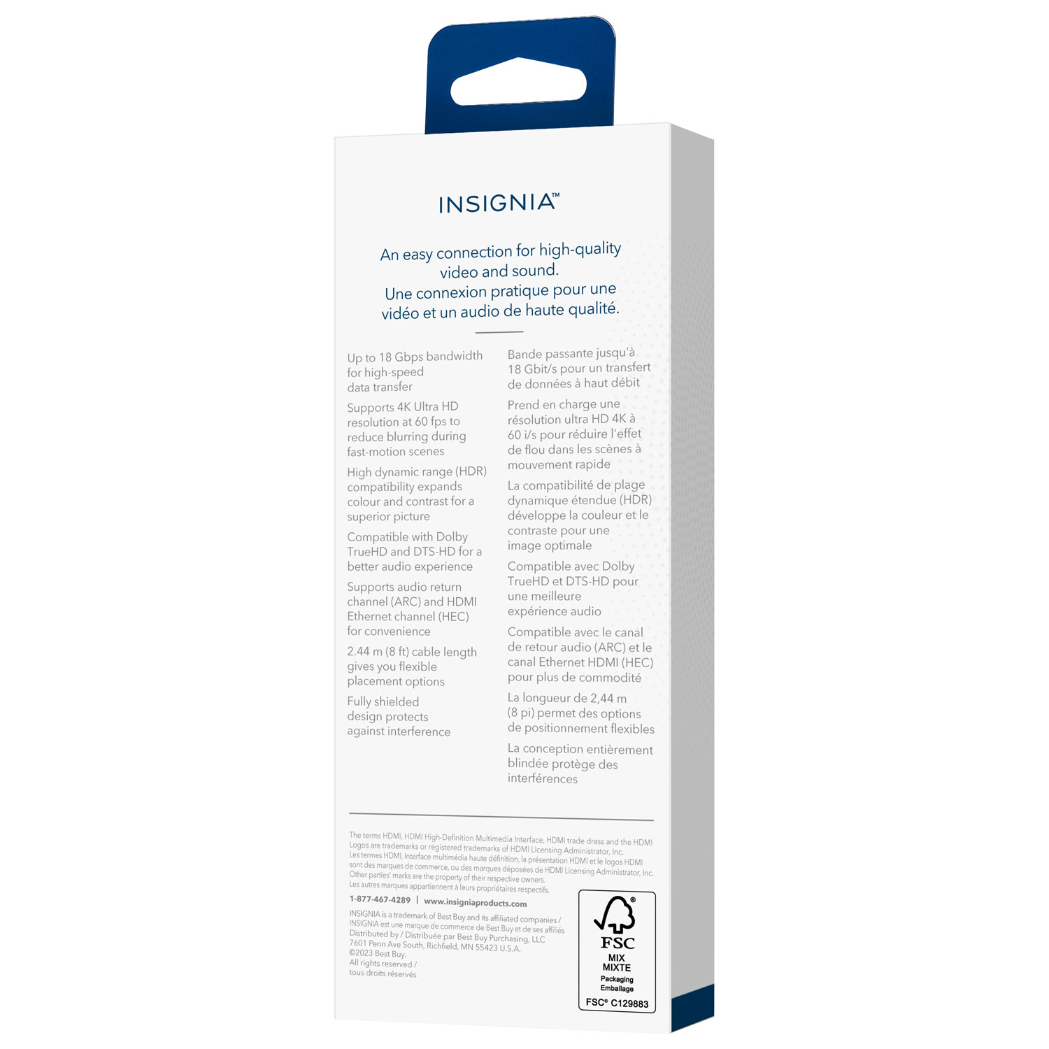 Câble HDMI UHD 4K de 2,44 m d'Insignia (NS-HG08L22-C) - Blanc - Exclusivité Best Buy