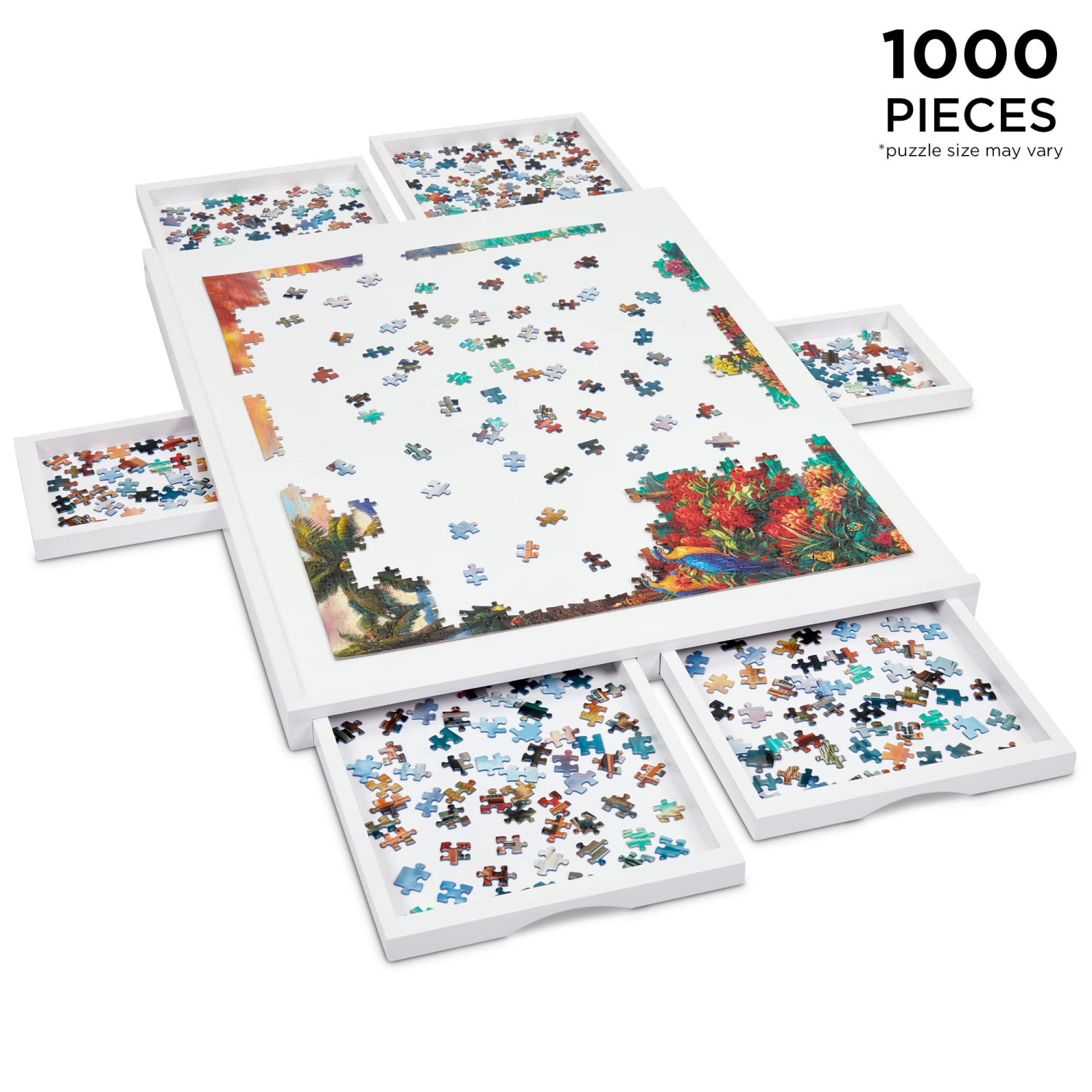 Jumbl 1000 Piece Puzzle Board, 23” x 31” Jigsaw Puzzle Table with 6 Trays,  White