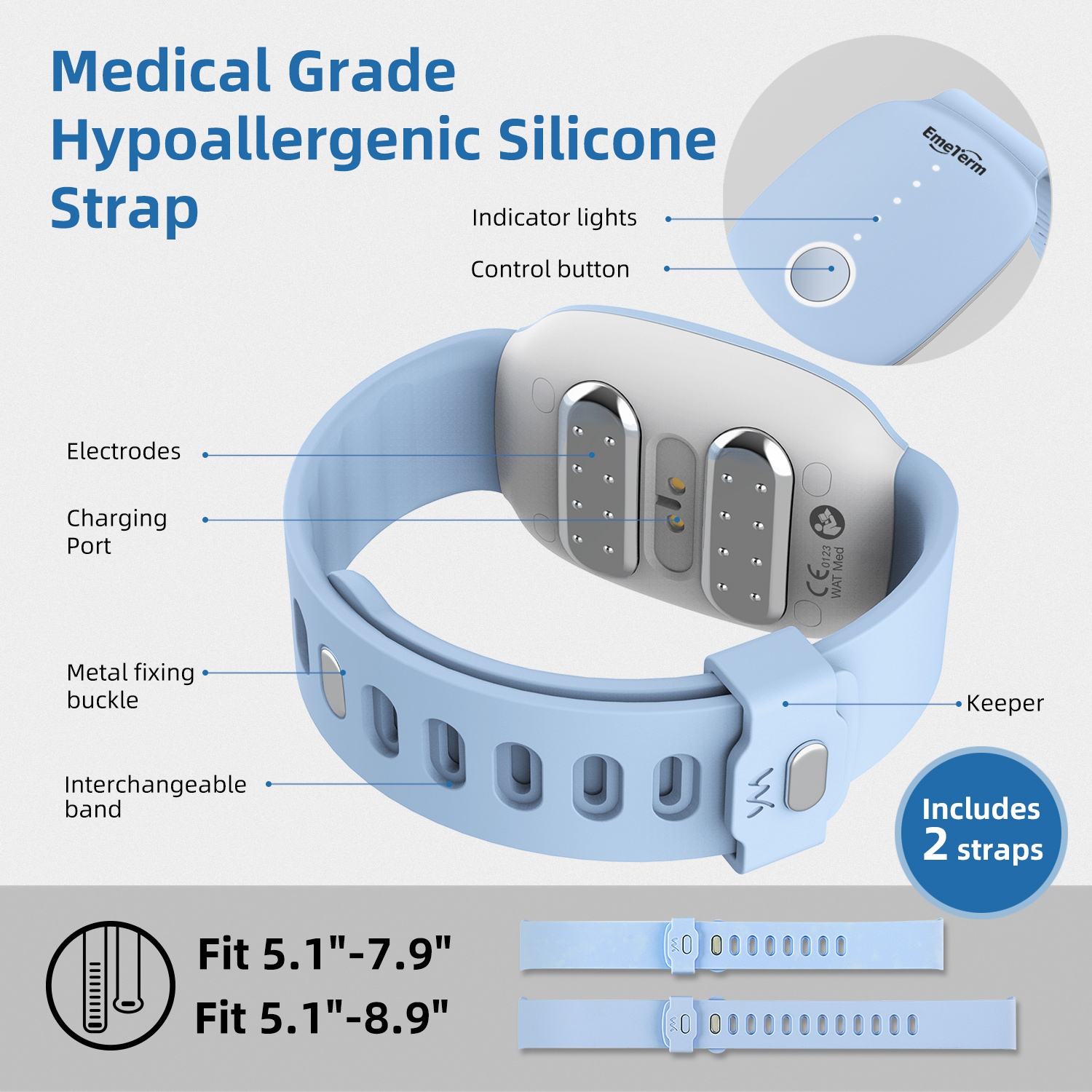 EmeTerm Fashion Relieve Nausea Electrode Stimulator Morning Sickness Motion Travel Sickness Vomit Relief Rechargeable No Gel Drug Free Wrist Bands