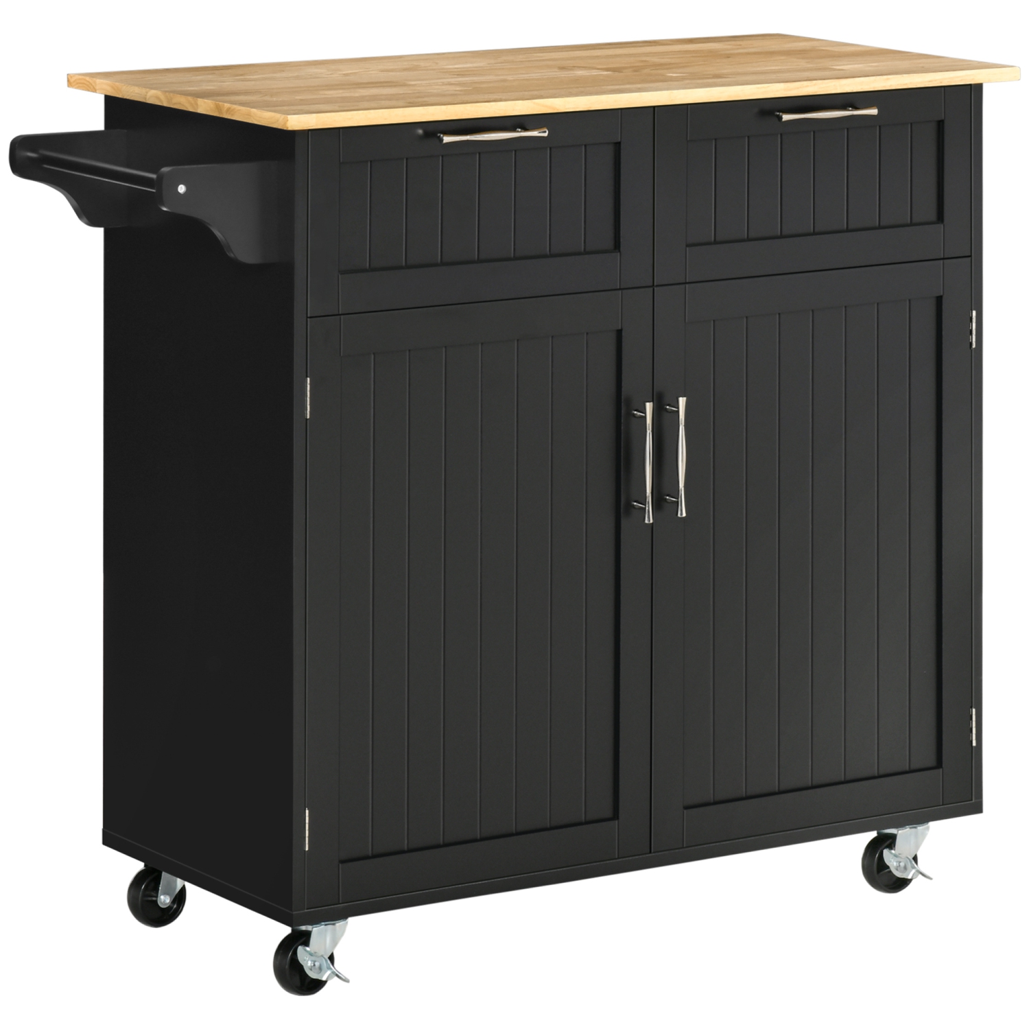 HOMCOM 41" Rolling Kitchen Island, Kitchen Cart on Wheels with 2 Storage Drawers, 2 Door Cabinets and Towel Rack for Dining Room