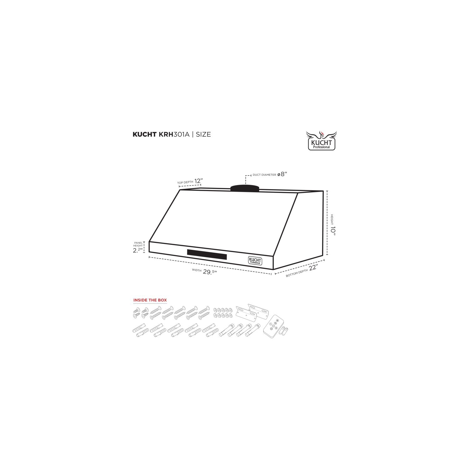 Hotte de dessous d'armoire de 30&nbsp;po KUCHT Professional, 900 pi3/min, acier inoxydable