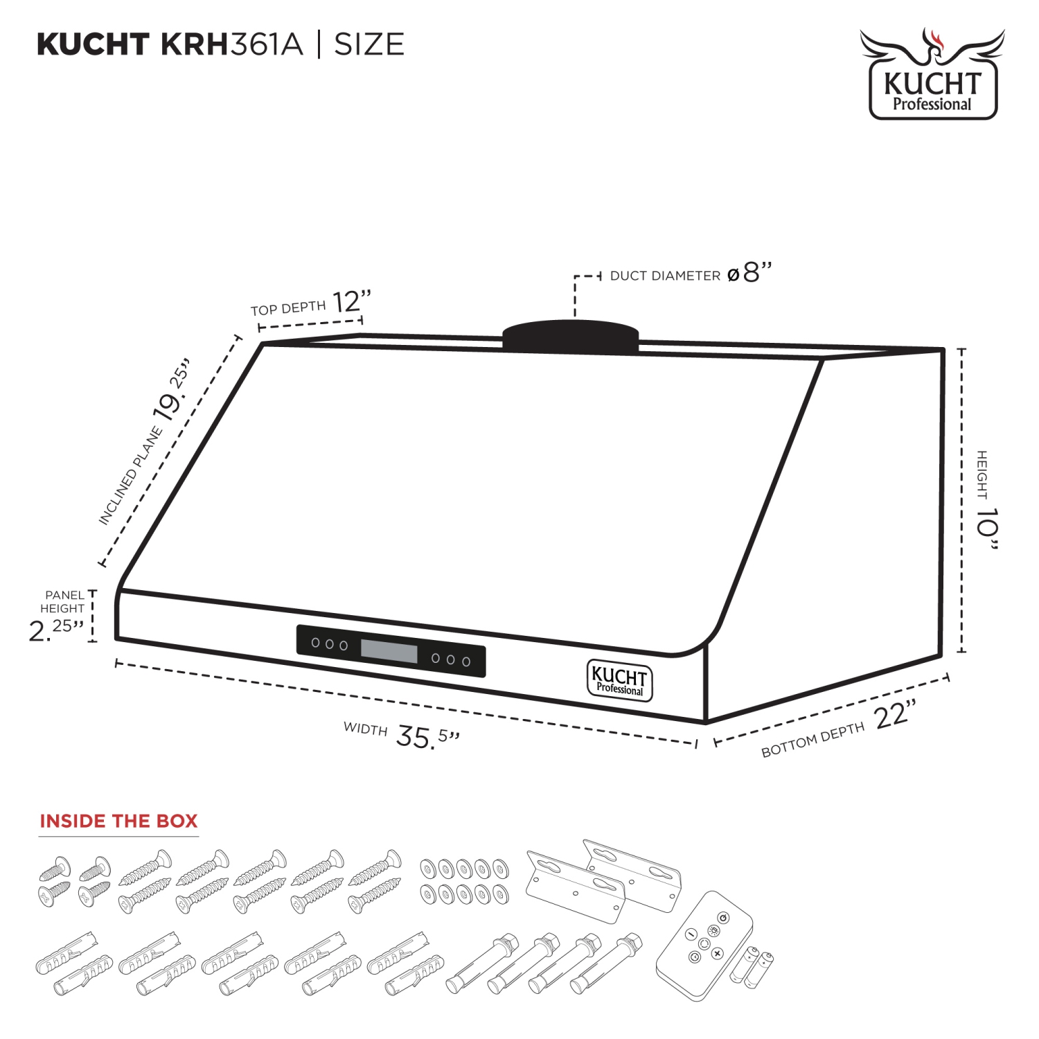 KUCHT Professional 36-inch Under Cabinet Range Hood 900CFM in Stainless Steel