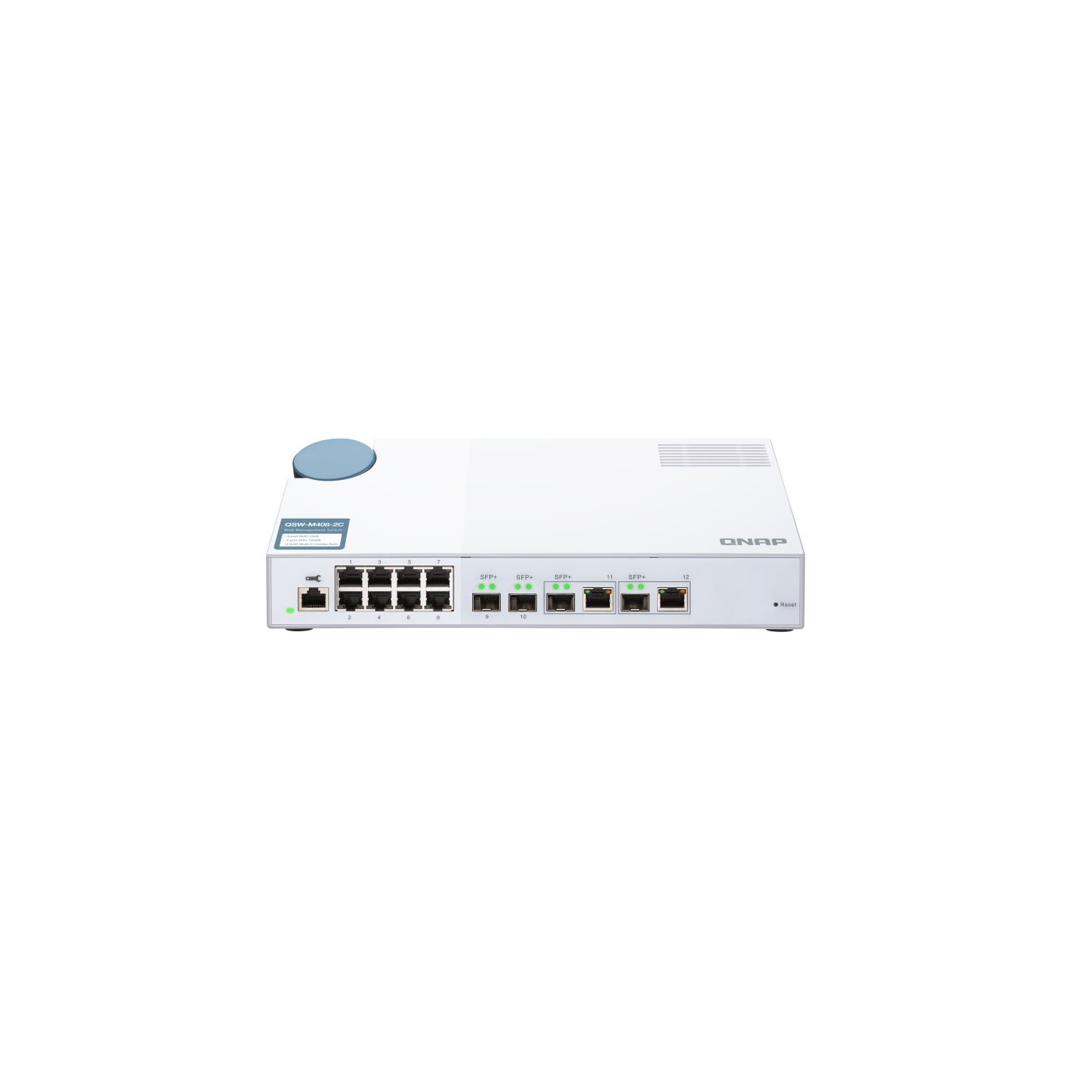 QNAP – Commutateur géré QSW-M408-2C-US 10GbE, 2 ports 10GbE SFP+/RJ45 combinés, 2 ports 10GbE SFP+, 2 ports 10GbE base-T et 8 ports Gigabit