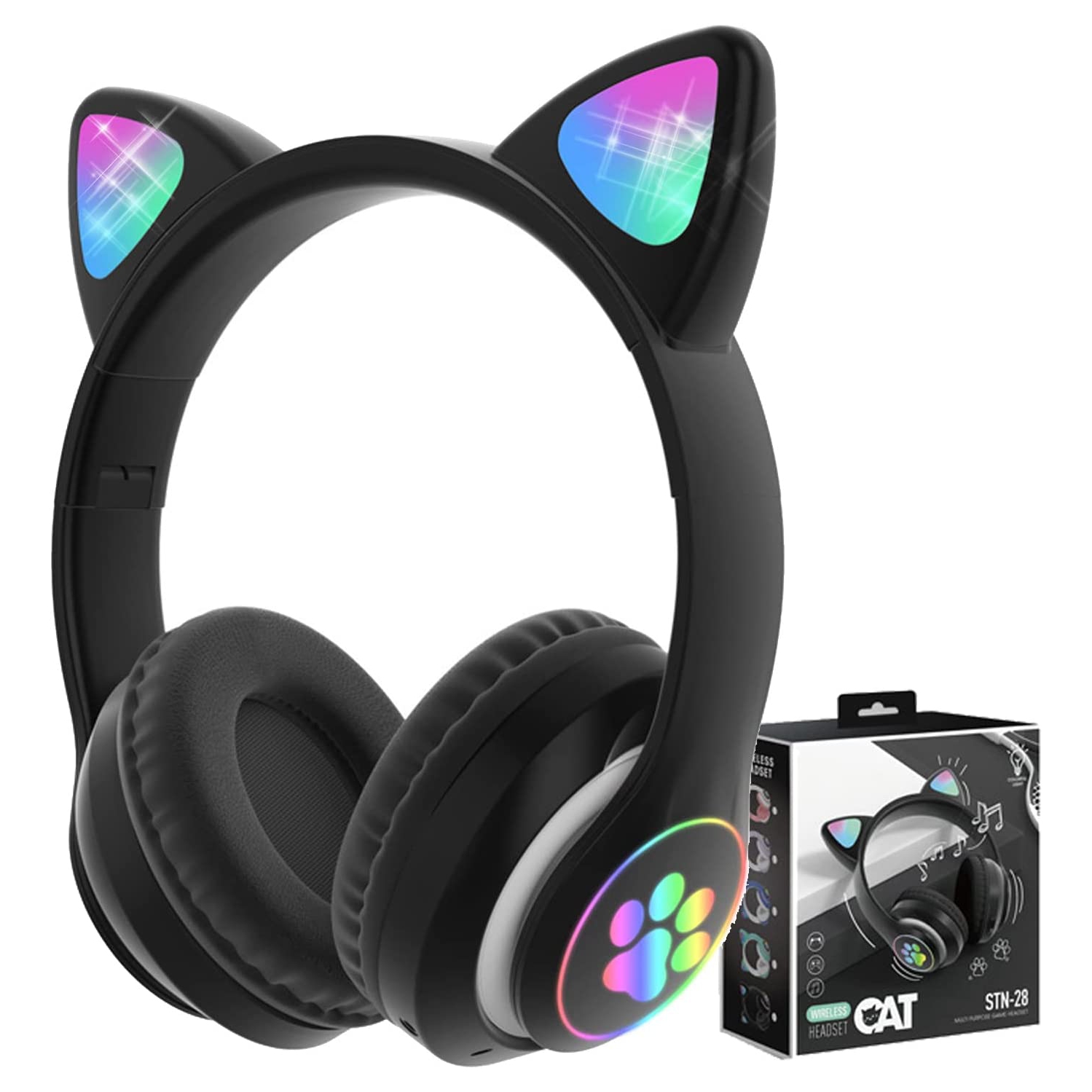 Black Cat Cartoon Headphone Wireles Fm Casque Musique Casque Stéréo Casque  d'enfant Sur l'oreille pour l'étude (chat noir)