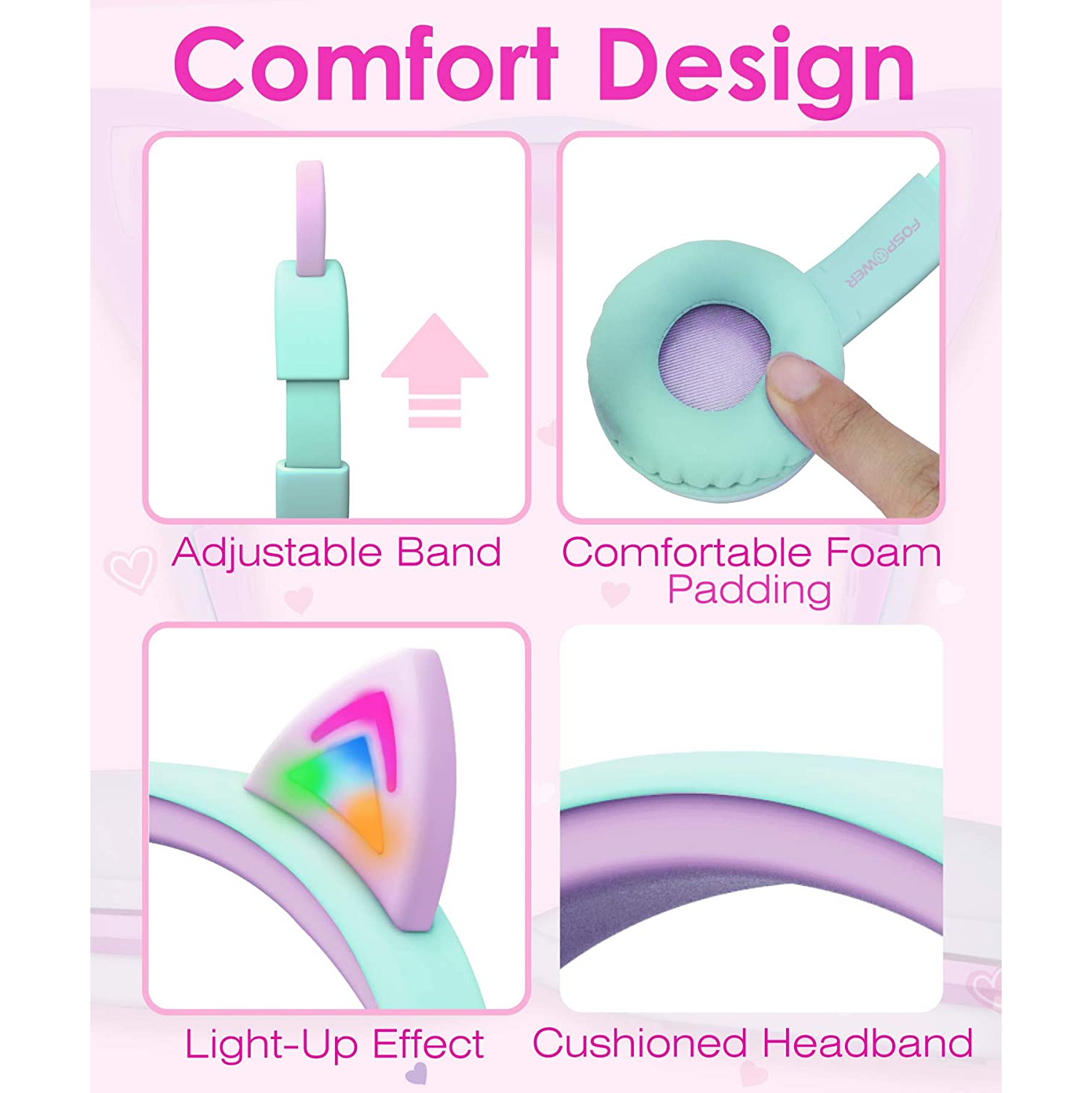 Écouteurs LED Cat Ears pour enfants, casque filaire intra-auriculaire de 3,5 mm avec câbles lacés pour smartphones, PC et ordinateur portable -