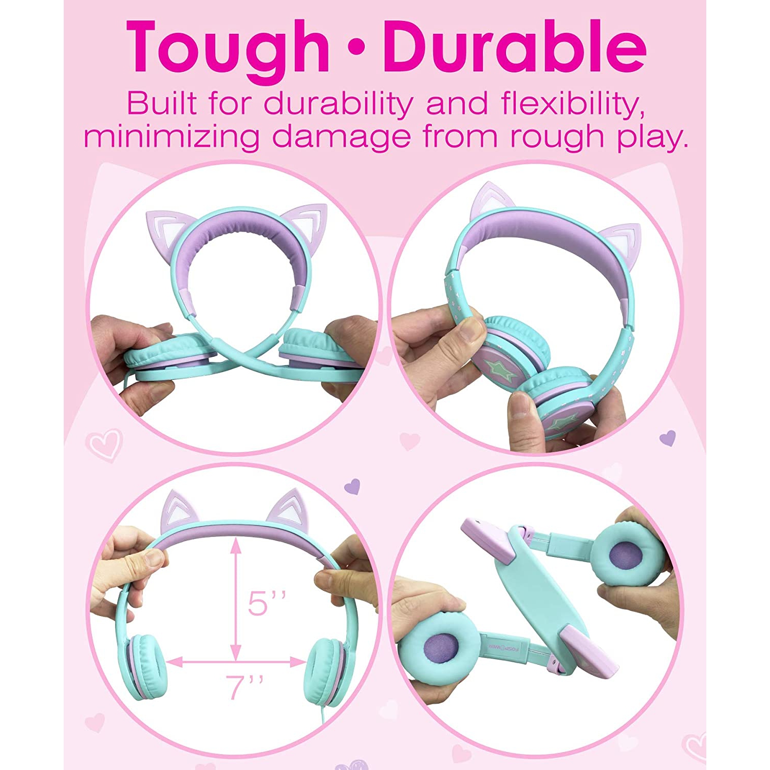 Écouteurs LED Cat Ears pour enfants, casque filaire intra-auriculaire de 3,5 mm avec câbles lacés pour smartphones, PC et ordinateur portable -