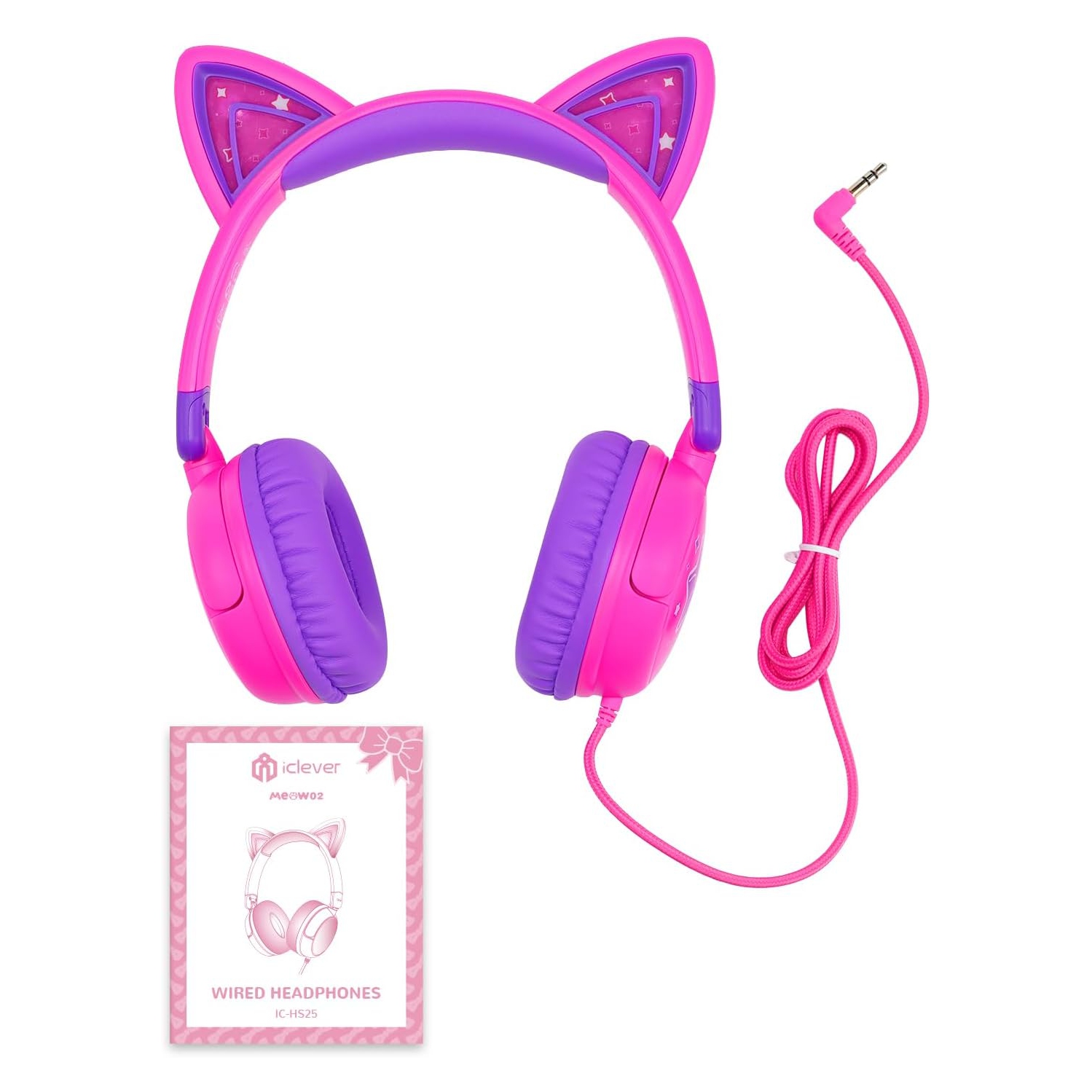 Casque pour enfants avec oreilles de chat LED, casque filaire intra-auriculaire de 3,5 mm avec câbles lacés pour smartphones, PC, tablette et
