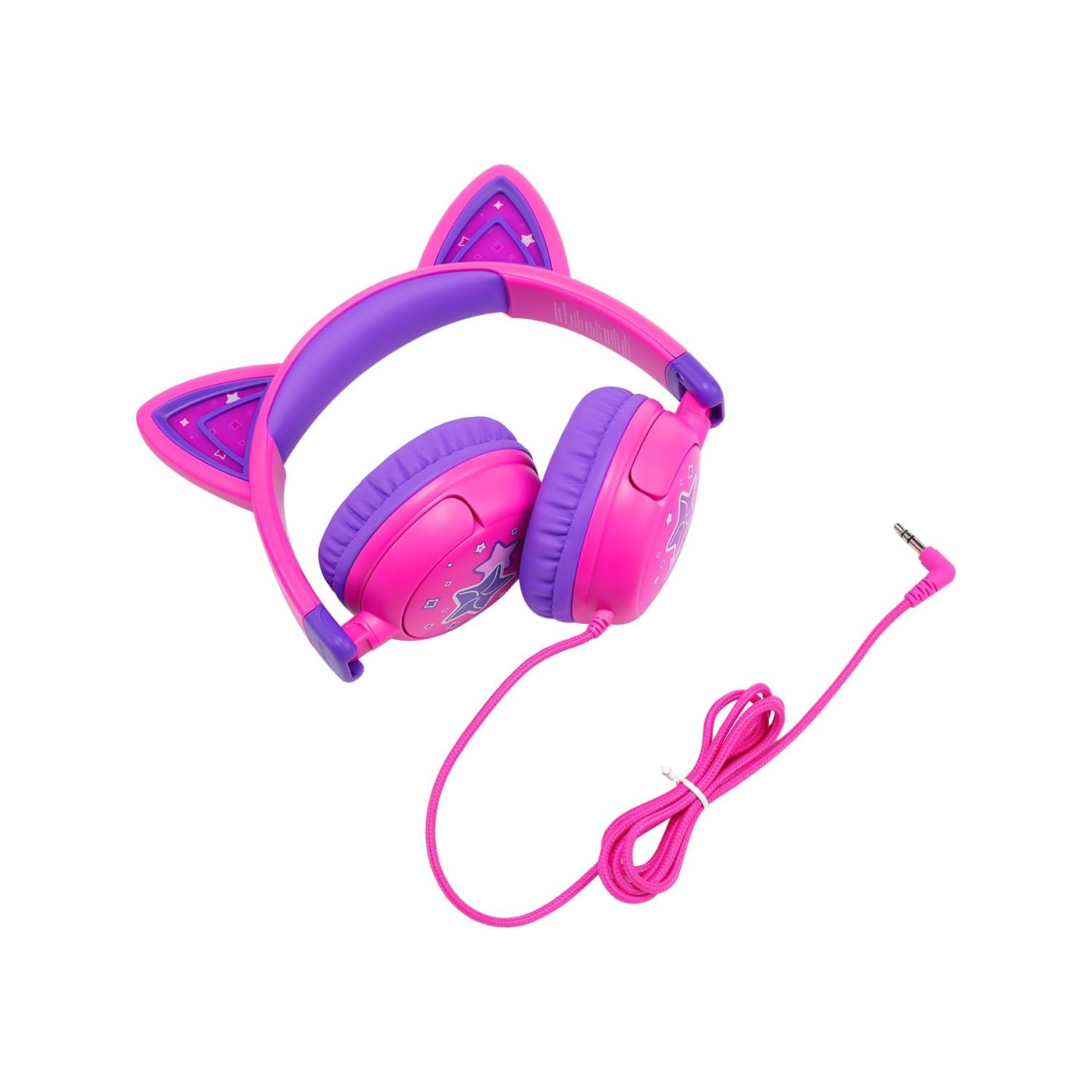 Casque pour enfants avec oreilles de chat LED, casque filaire intra-auriculaire de 3,5 mm avec câbles lacés pour smartphones, PC, tablette et