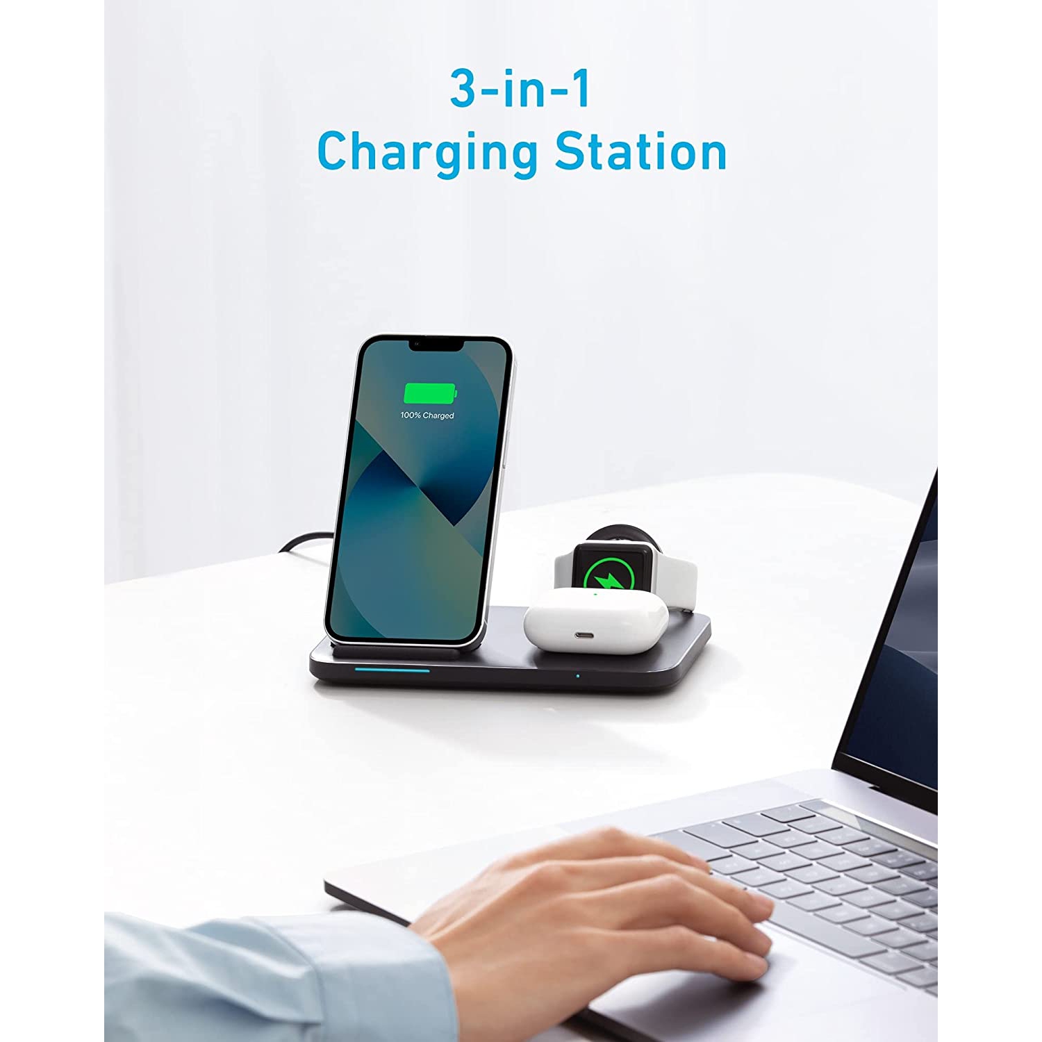 Anker Foldable 3-in-1 Wireless Charging Station for iPhone, AirPods Pro, and Apple Watch