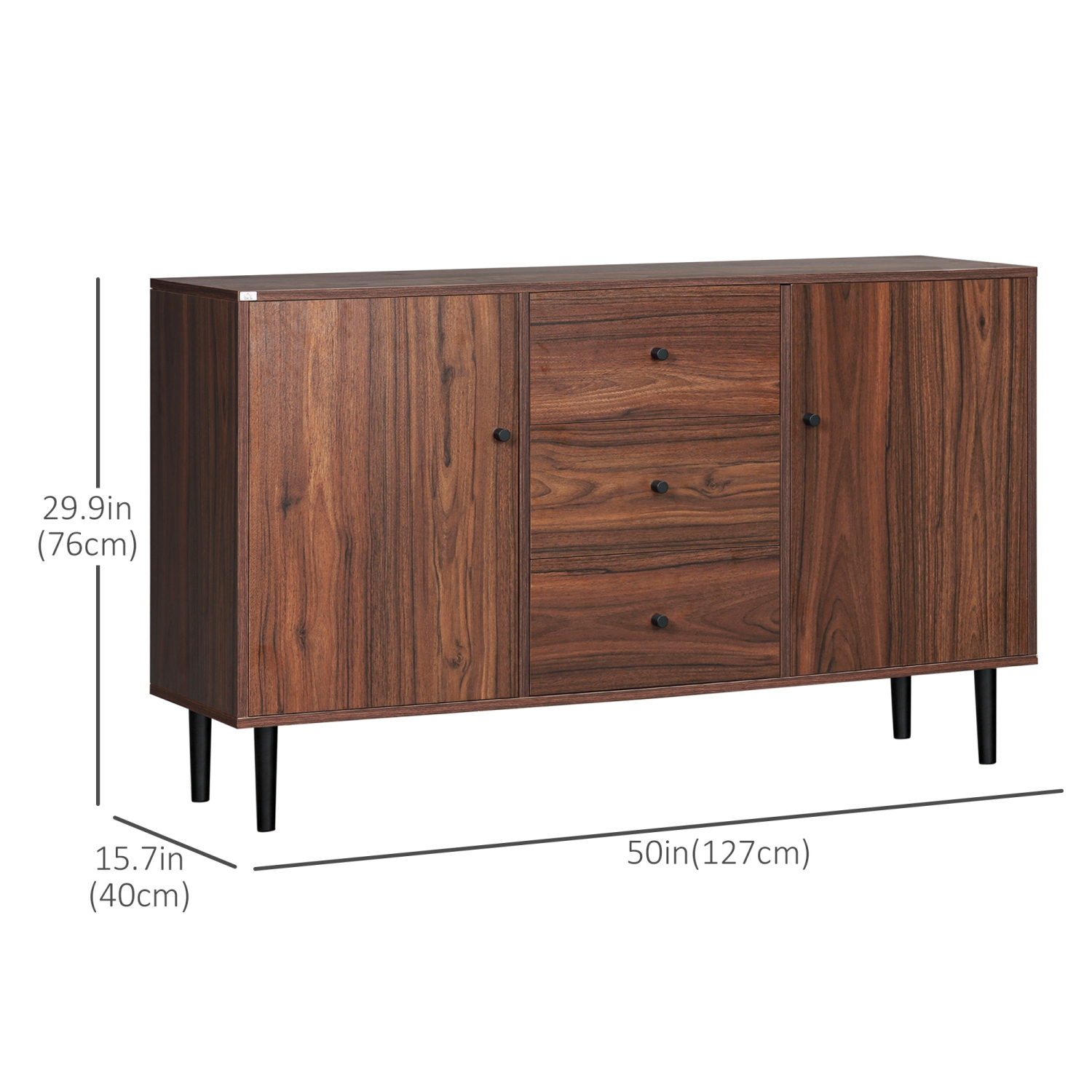 HOMCOM – Armoire de rangement de cuisine, armoire de buffet rétro, bar à café avec 2 portes, 3 tiroirs, tablettes ajustables et pattes en bois,