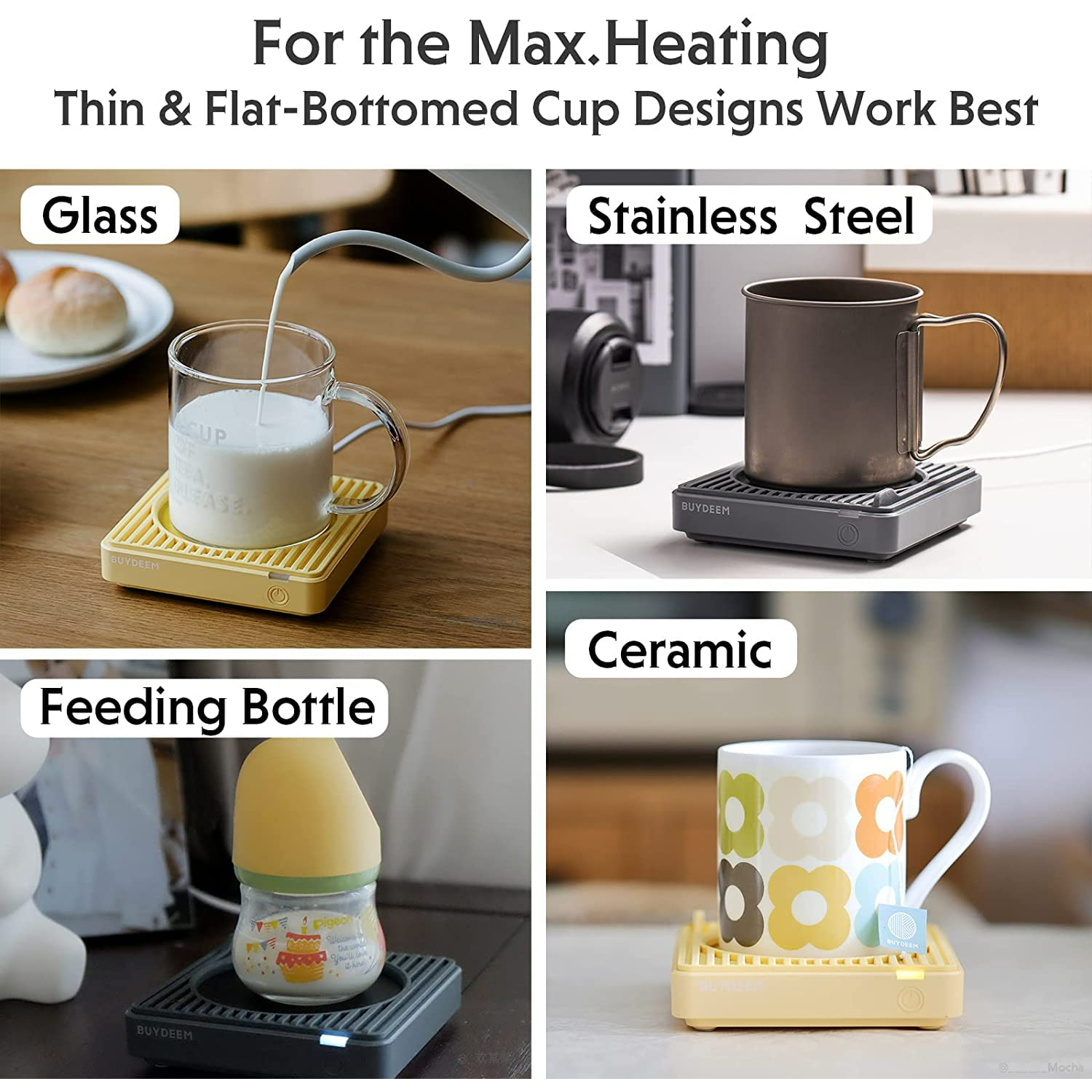 BUYDEEM OA20013 Extra Wide Mug Warmer, One-Touch Beverage Cup Warmer with 2 Temperature Settings and Auto Shut-Off for Office Desk Use