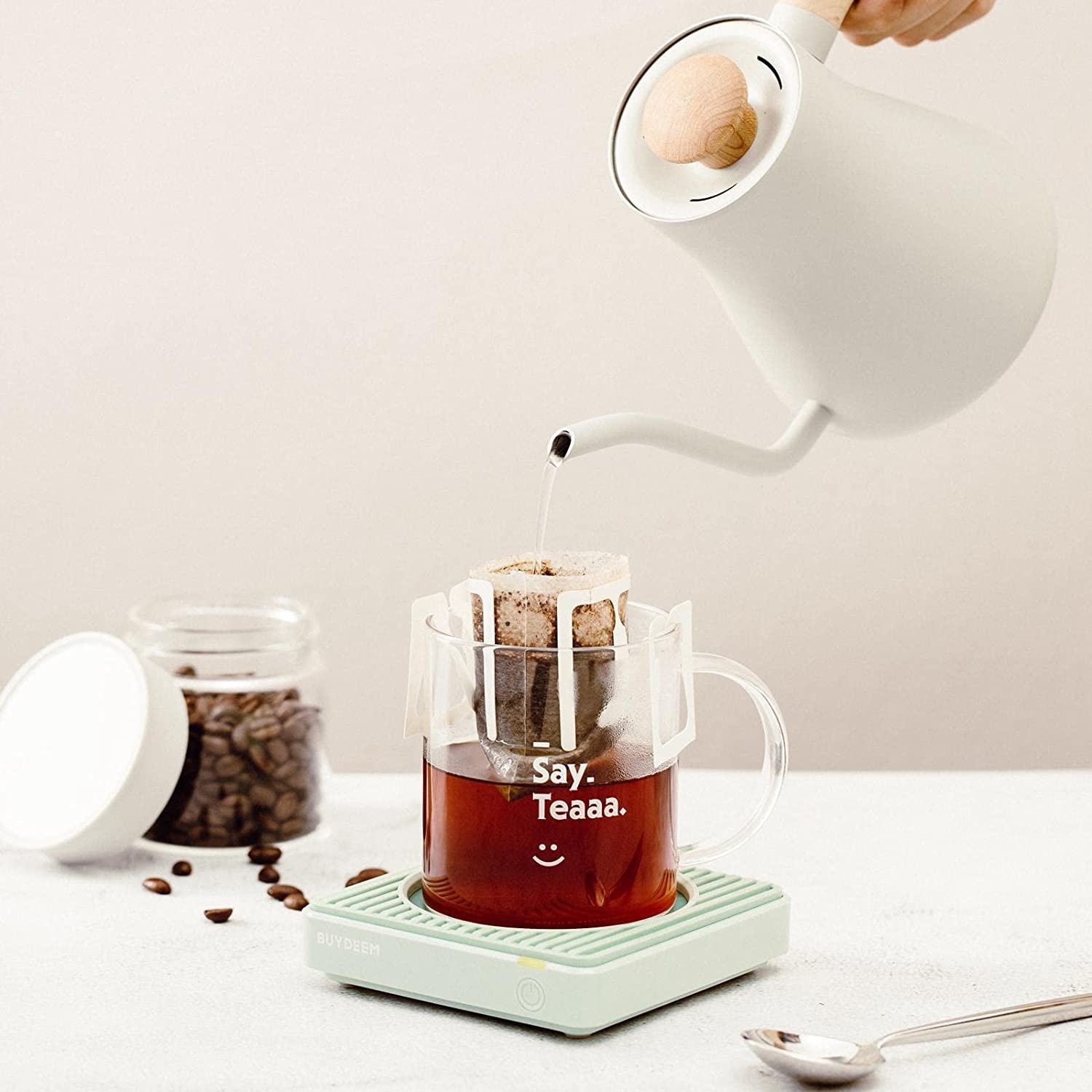 BUYDEEM OA20013 Extra Wide Mug Warmer, One-Touch Beverage Cup Warmer with 2 Temperature Settings and Auto Shut-Off for Office Desk Use