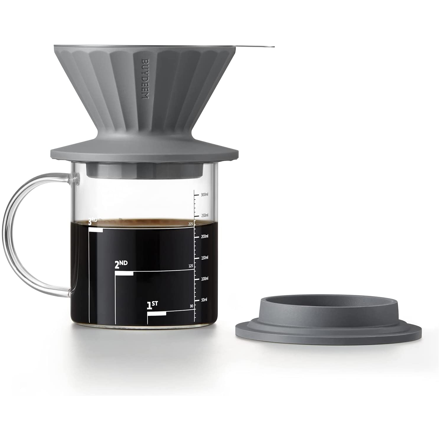 BUYDEEM CD1024B Pour Over Coffee Maker, BPA Free Food Grade Silicone Coffee Dripper Set, Reusable Stainless Steel Coffee Filter for Single Cup, Perfect for Home, Travel, 12 oz