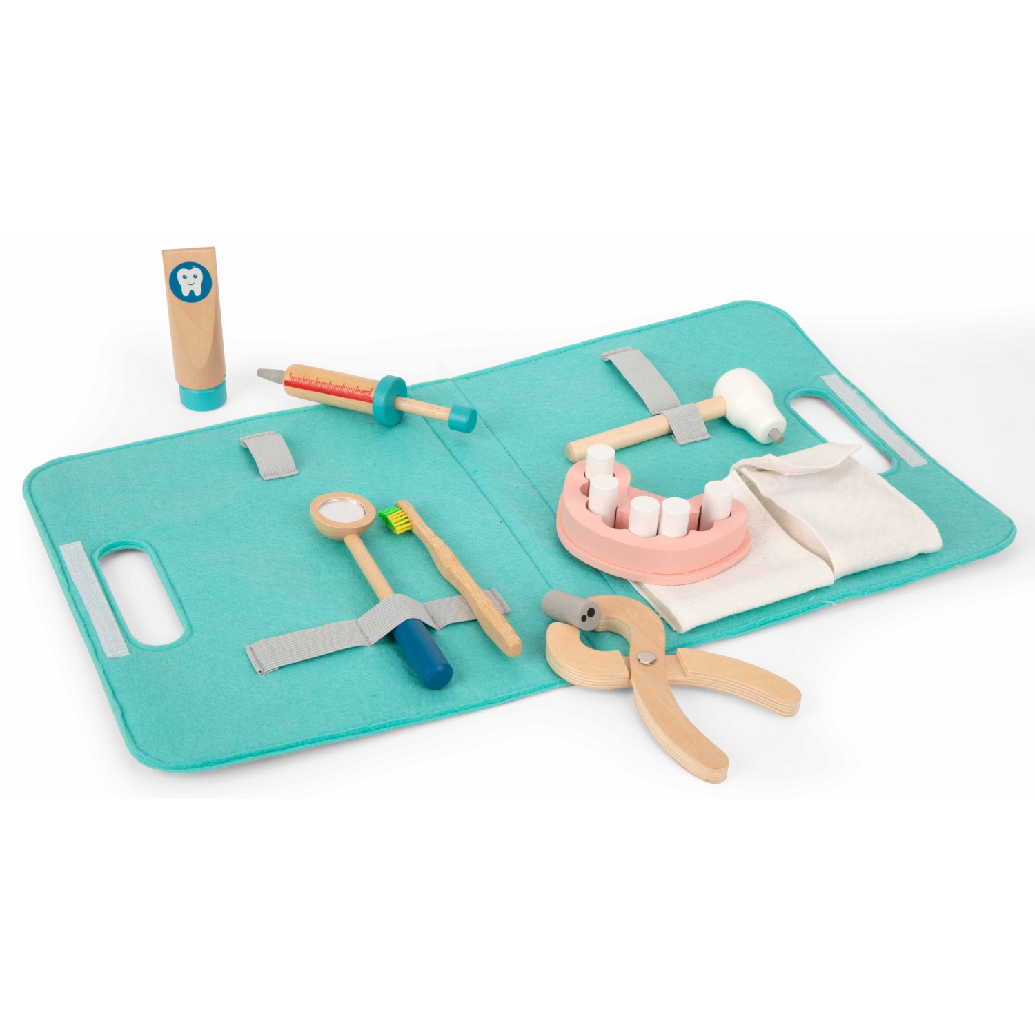 TOOKYLAND Wooden Dentist Play Set - 19pcs - Pretend Medical Tool Kit; Dentistry Doctor Toy for 3 Years +