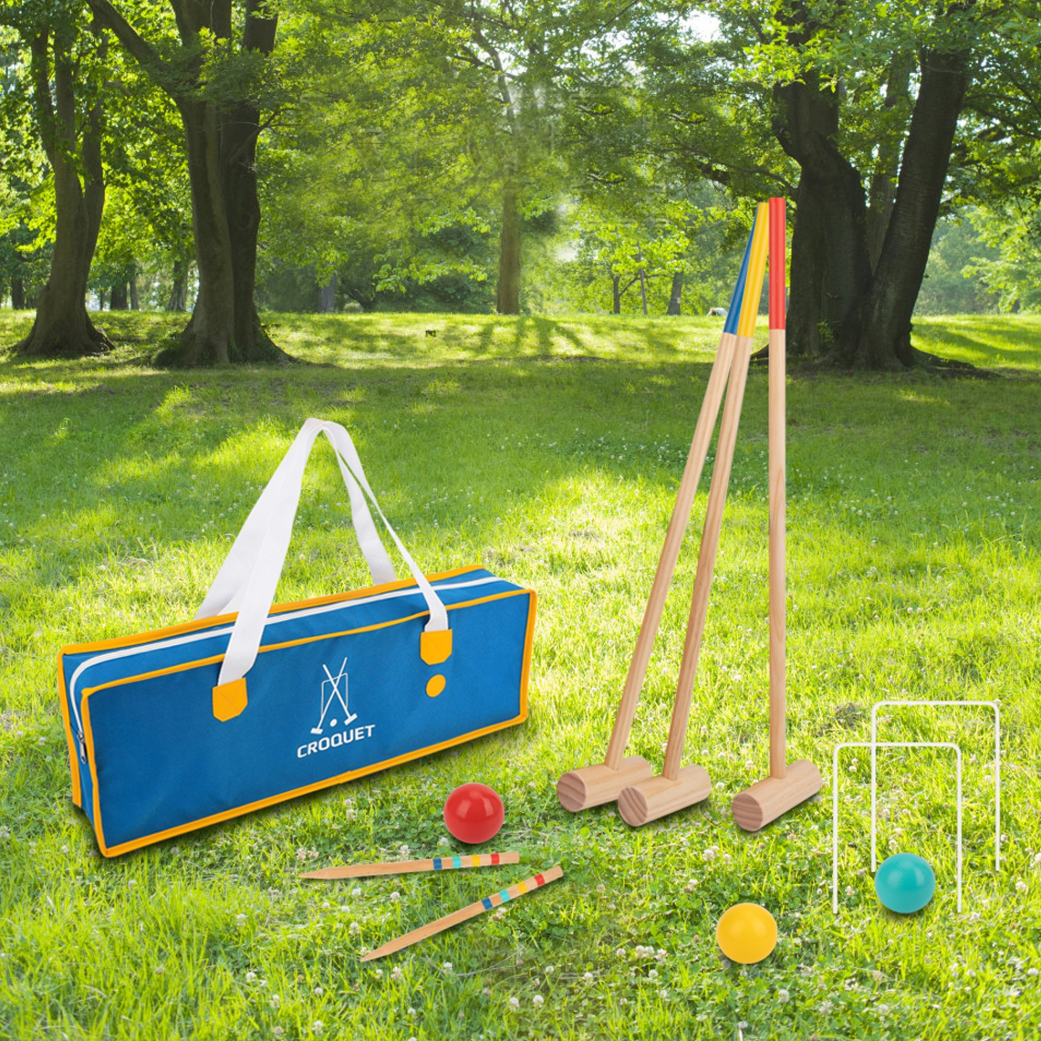 TOOKYLAND Kids Wooden Croquet Set - 17pcs - 4 Player Game Set with Carry Bag, Ages 3+