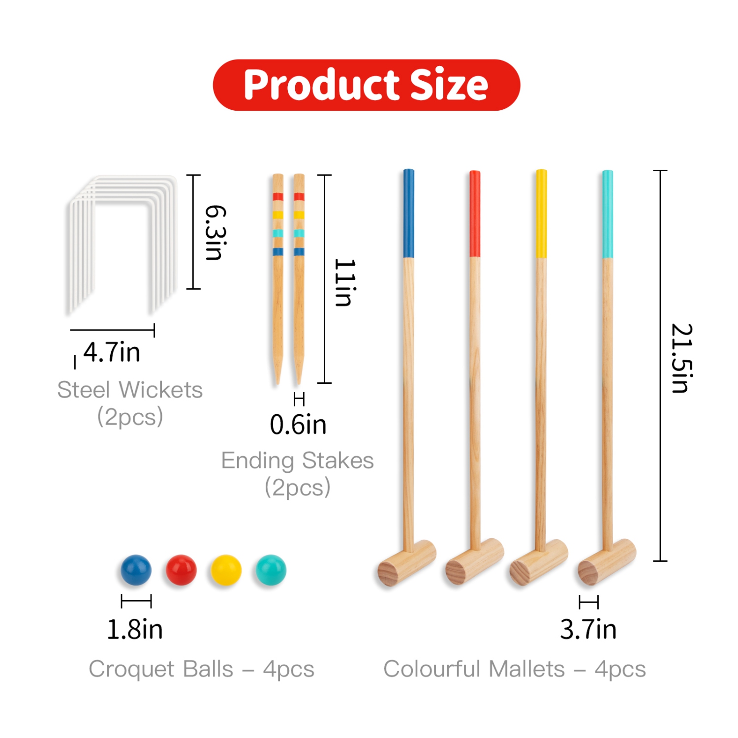 TOOKYLAND Kids Wooden Croquet Set - 17pcs - 4 Player Game Set with Carry Bag, Ages 3+