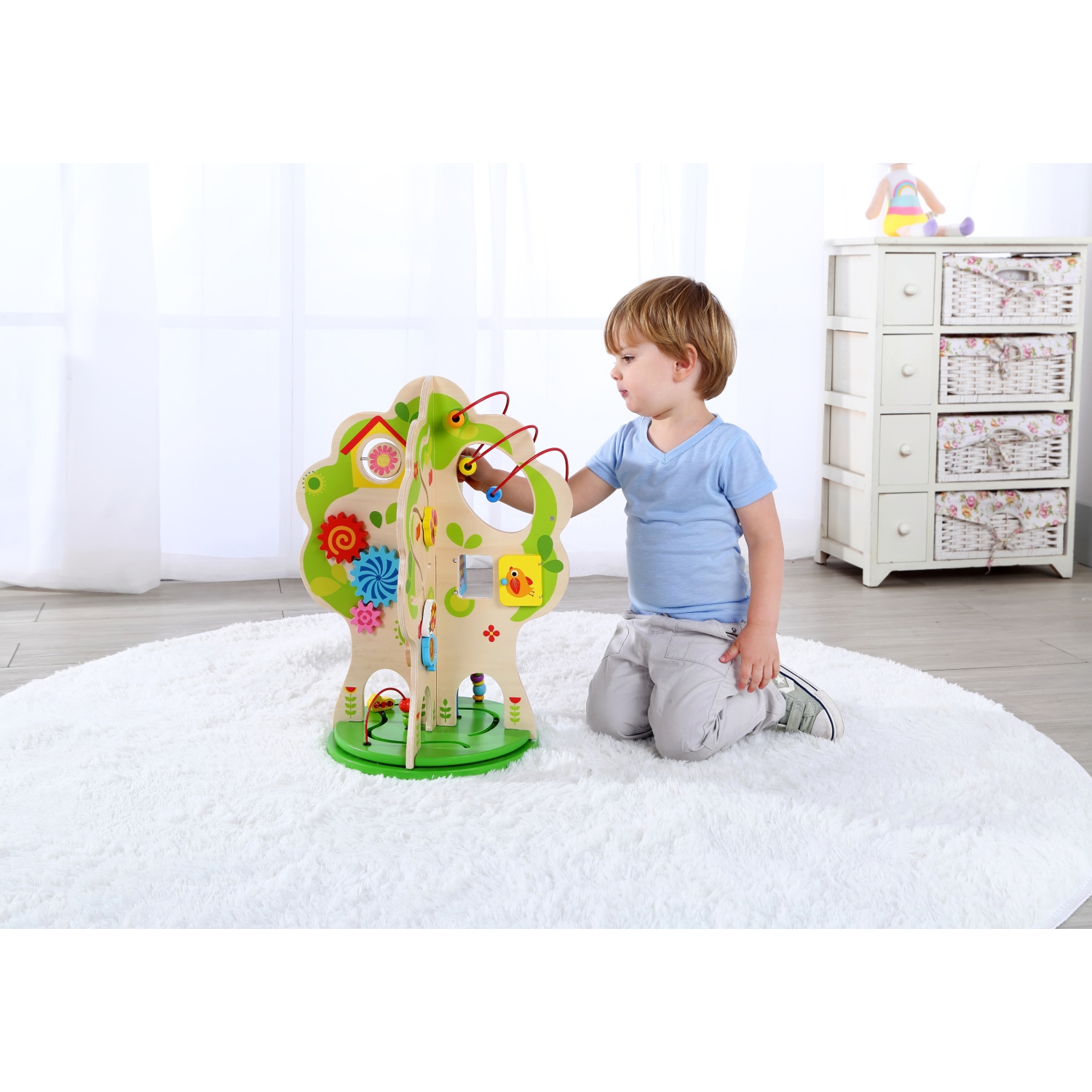 TOOKYLAND Centre d'Activités Rotatif pour Enfants - Arbre Jouet avec Labyrinthe de Perles, Engrenages, Horloge et Plus, 2 Ans +