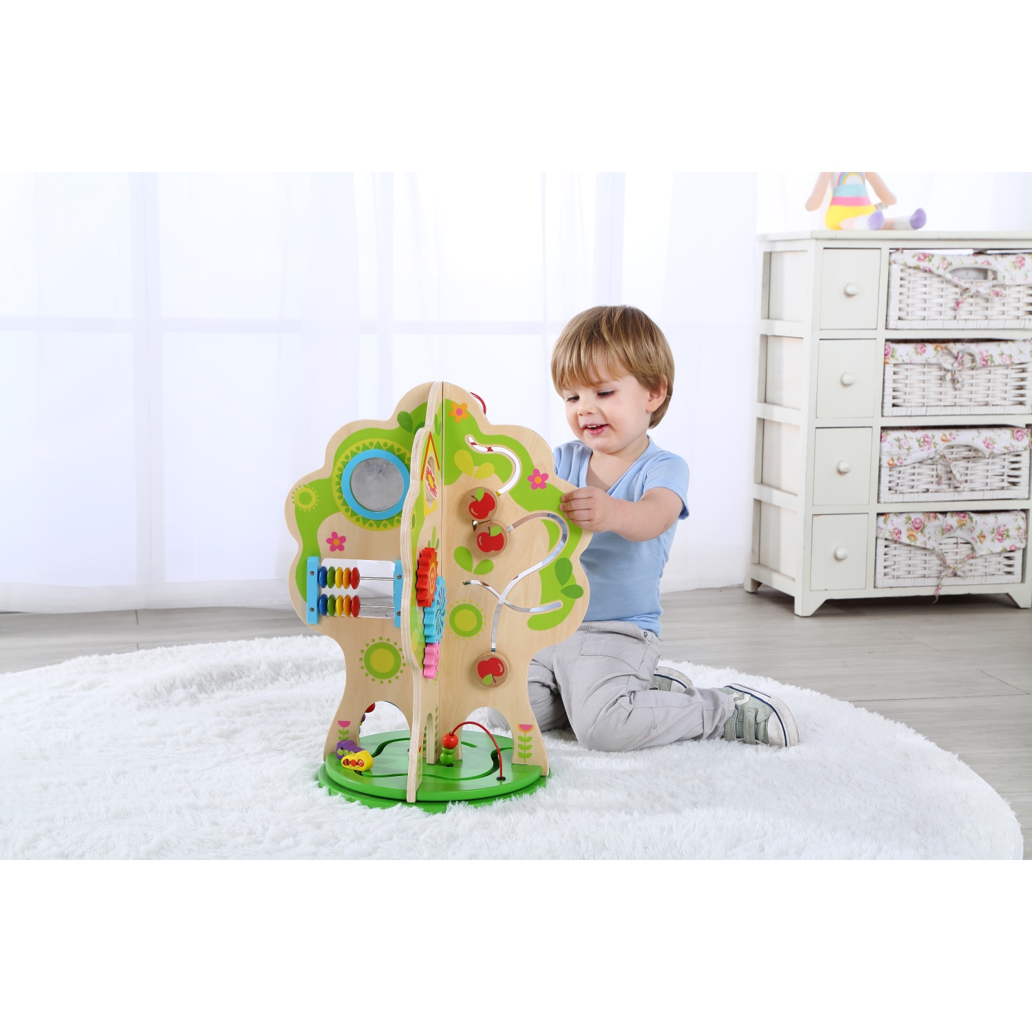 TOOKYLAND Centre d'Activités Rotatif pour Enfants - Arbre Jouet avec Labyrinthe de Perles, Engrenages, Horloge et Plus, 2 Ans +