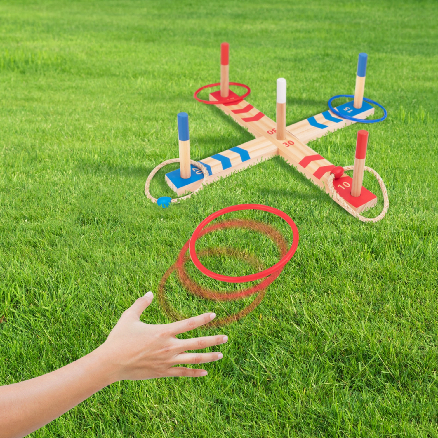 TOOKYLAND Jeu de Lancer d'Anneaux en Bois - 29pcs - Ensemble de Quoits avec Cartes de Pointage et Sac de Transport, 3 Ans +