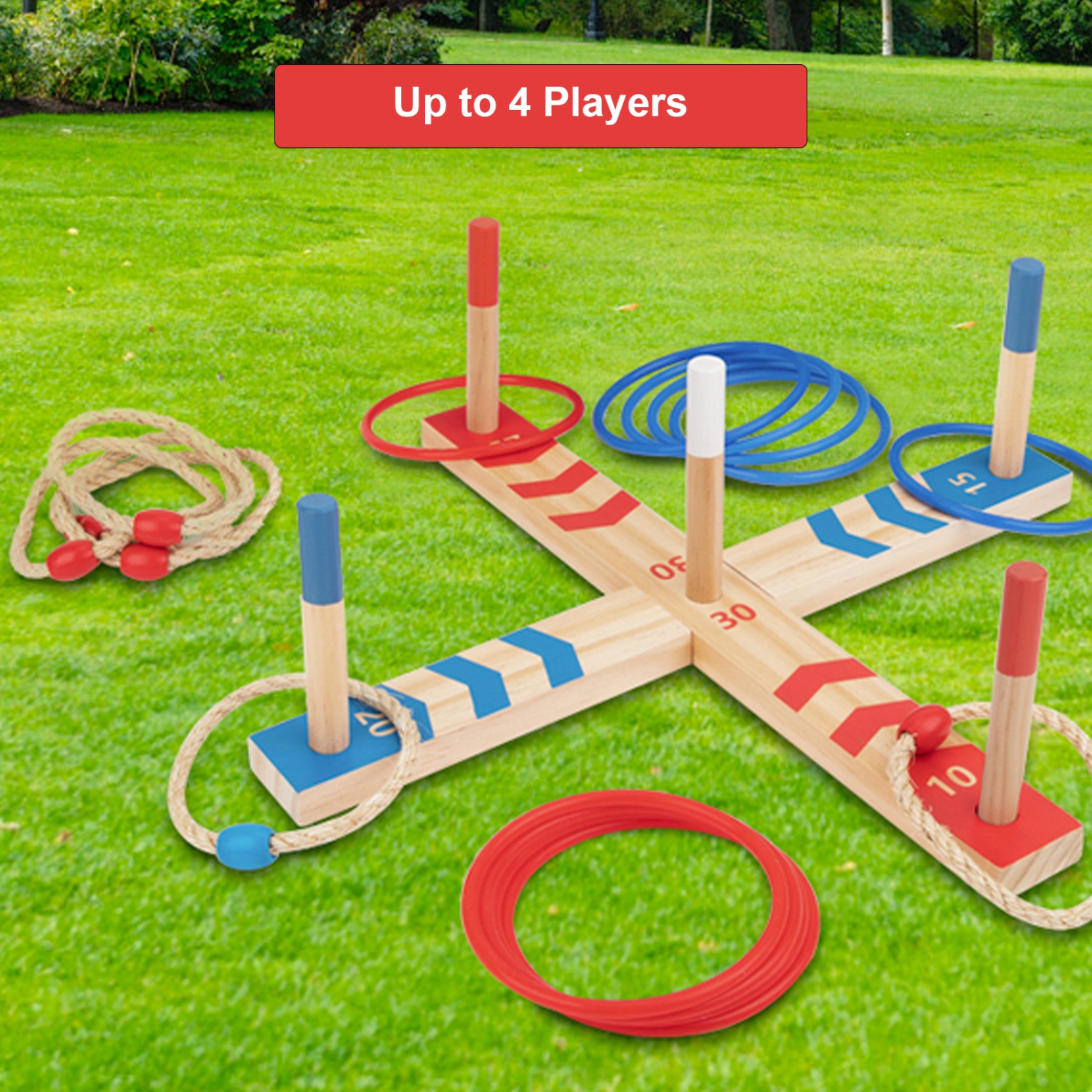 TOOKYLAND Jeu de Lancer d'Anneaux en Bois - 29pcs - Ensemble de Quoits avec Cartes de Pointage et Sac de Transport, 3 Ans +