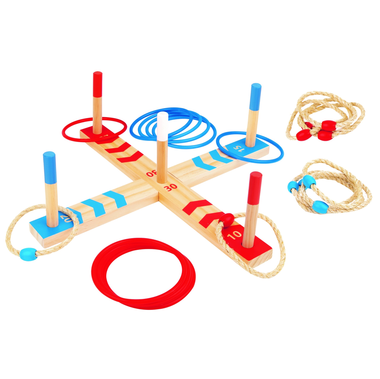 TOOKYLAND Jeu de Lancer d'Anneaux en Bois - 29pcs - Ensemble de Quoits avec Cartes de Pointage et Sac de Transport, 3 Ans +