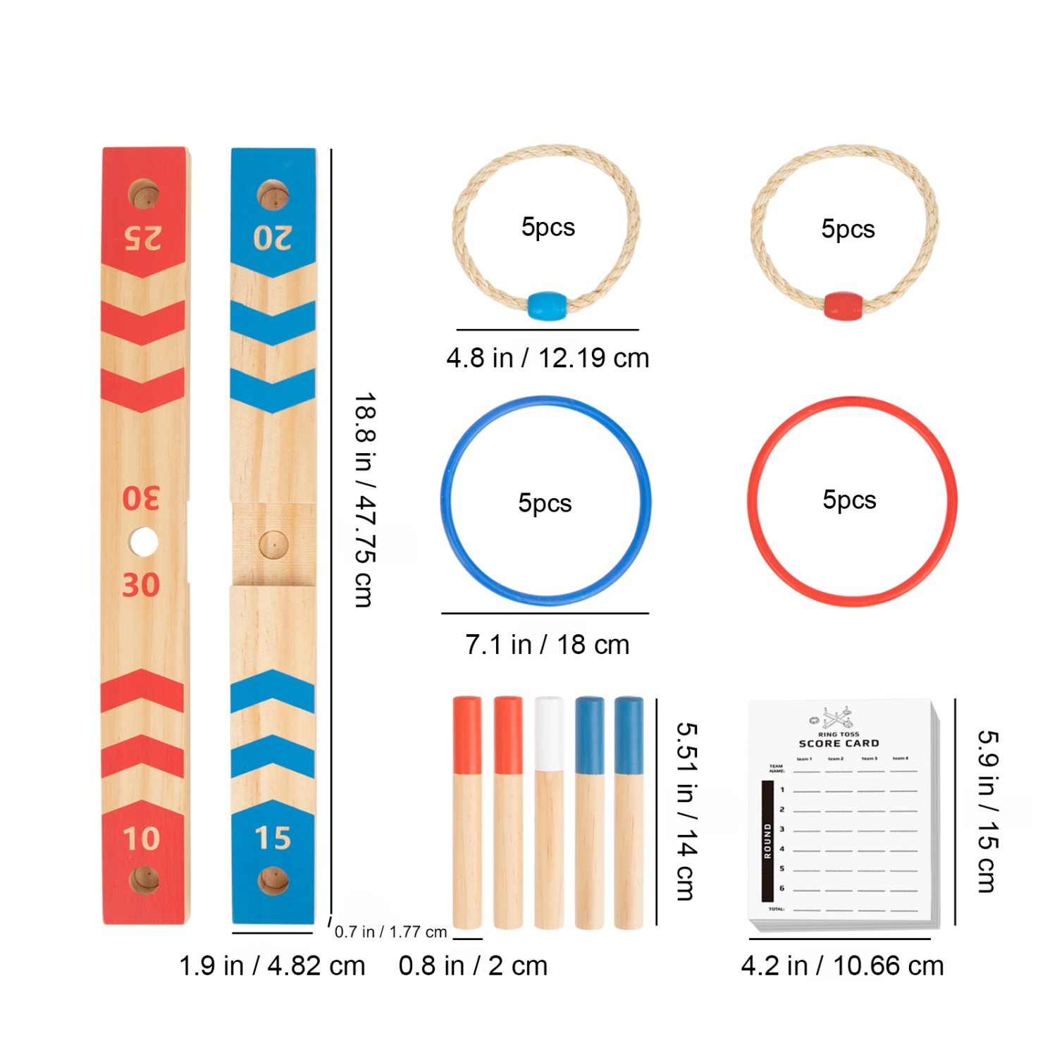 TOOKYLAND Jeu de Lancer d'Anneaux en Bois - 29pcs - Ensemble de Quoits avec Cartes de Pointage et Sac de Transport, 3 Ans +
