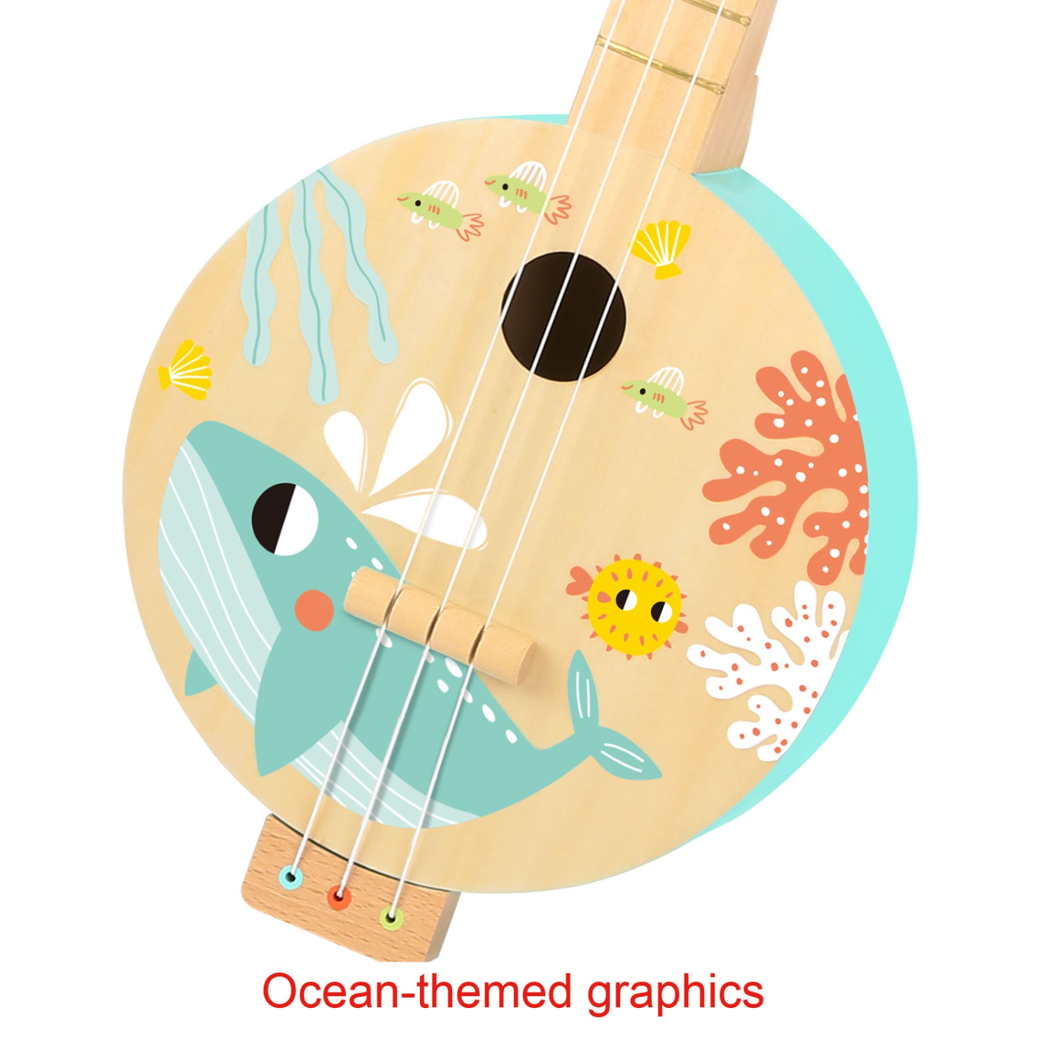 TOOLYLAND Banjo Jouet à 3 Cordes - Guitare Miniature en Bois pour Enfants, 3 Ans et +