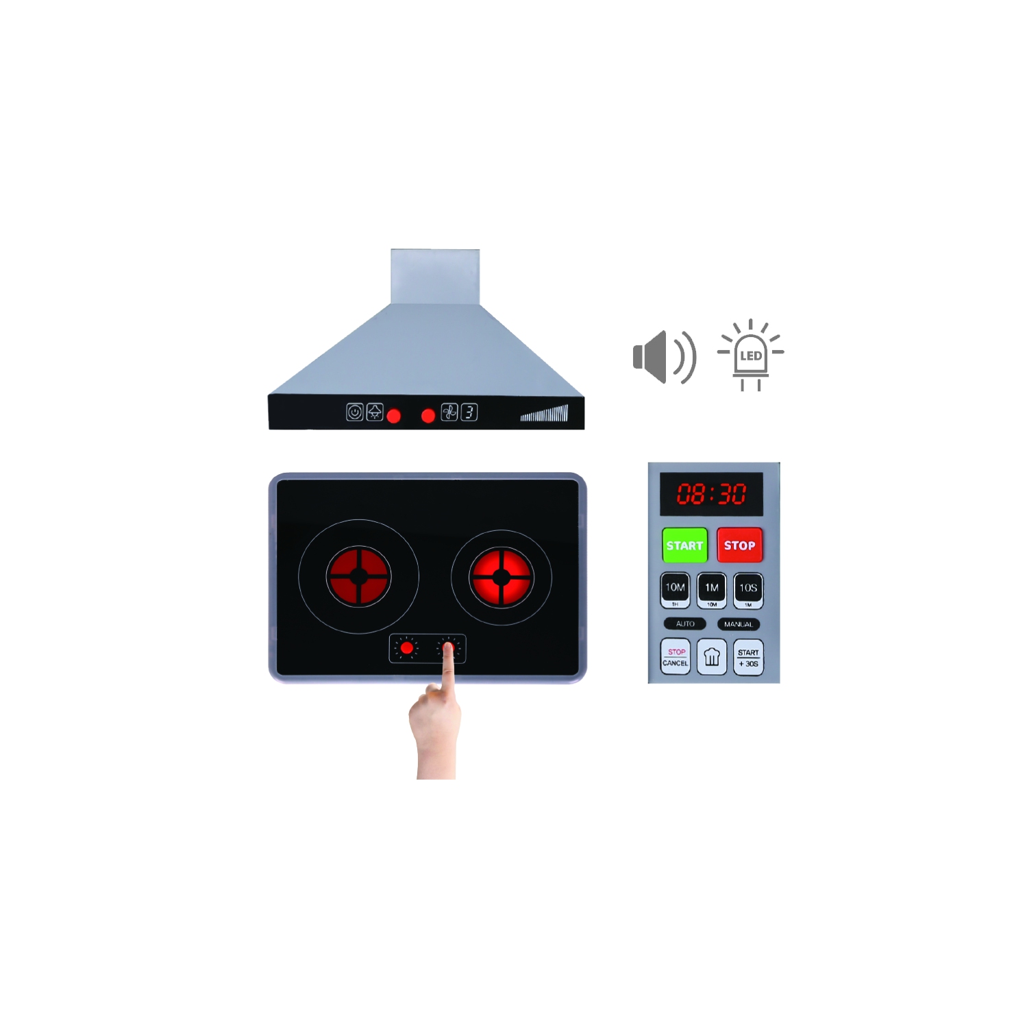 TOOKYLAND Ensemble de Jeu de Cuisine en Bois - Jouet de Simulation avec Lumières et Sons; Four, Cuisinière, Évier, Micro-Ondes et Accessoires; 3 Ans +