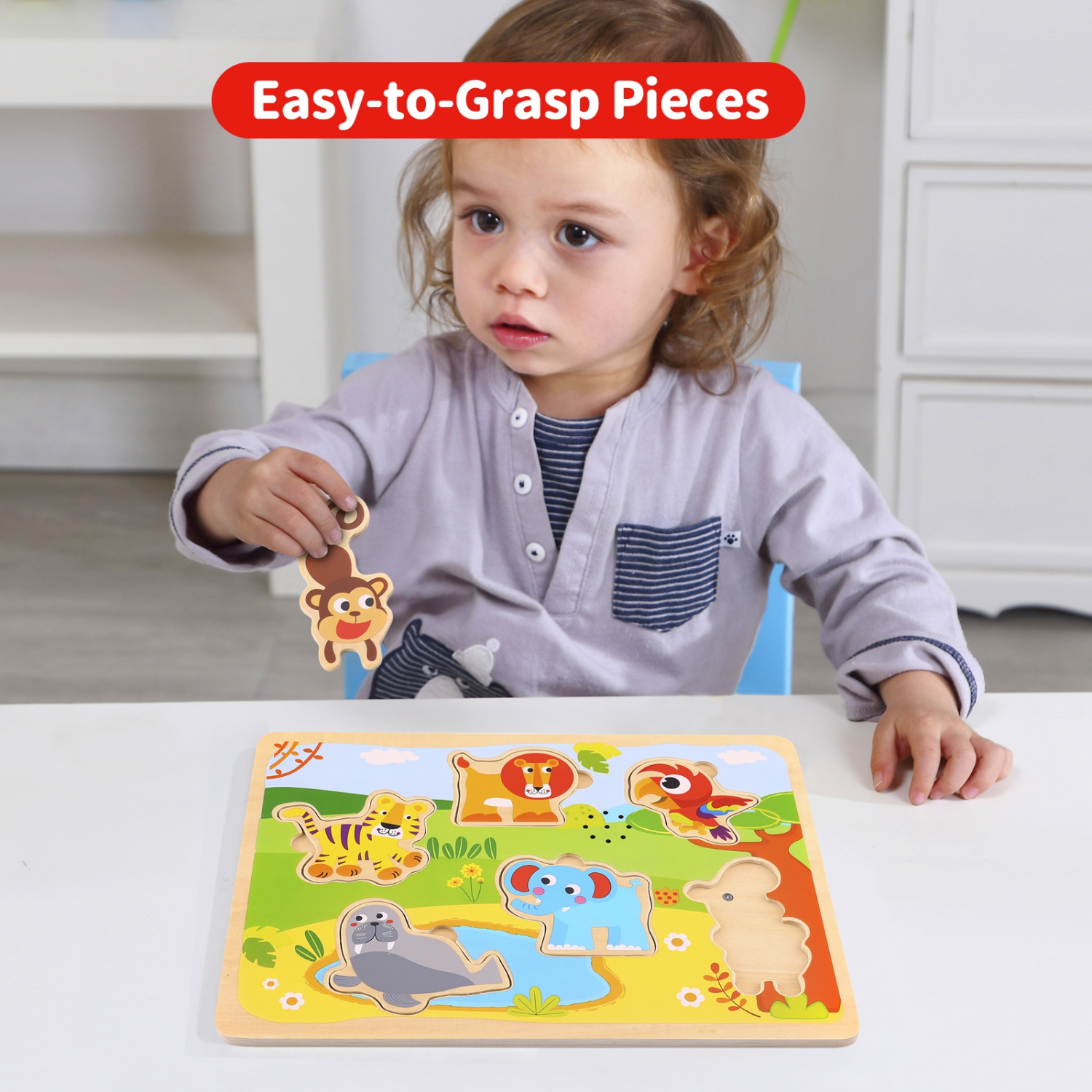 TOOKYLAND Casse-Tête Sonore - 7pcs - Puzzle en Bois avec Effets Sonores, 18 Mois +