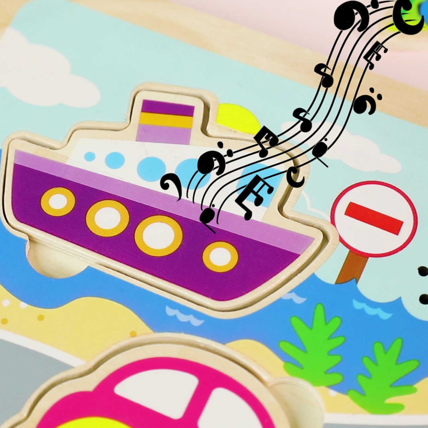 TOOKYLAND Casse-Tête Sonore - 7pcs - Puzzle en Bois avec Effets Sonores, 18 Mois +