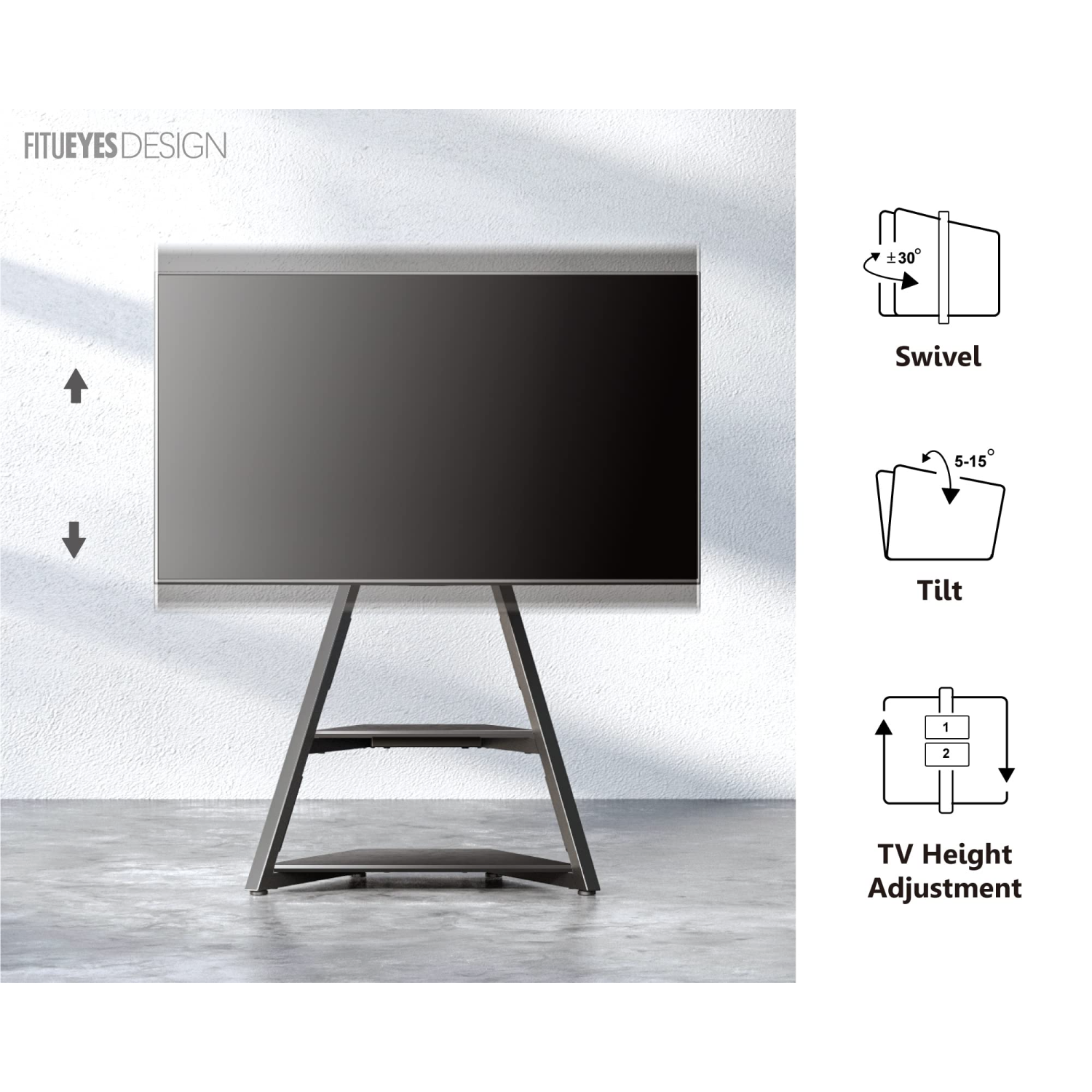 FITUEYES Design Corner Floor TV Stand for 32-65 Inch TV, Modern TV Stand TV Cart with Mount for LCD/LED Flat Curved Screens, Height Adjustable