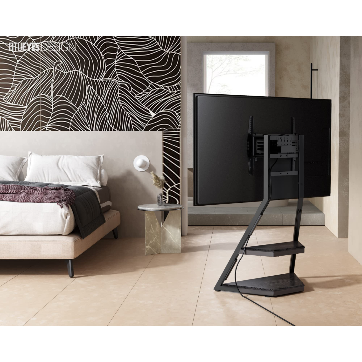 FITUEYES Design Corner Floor TV Stand for 32-65 Inch TV, Modern TV Stand TV Cart with Mount for LCD/LED Flat Curved Screens, Height Adjustable