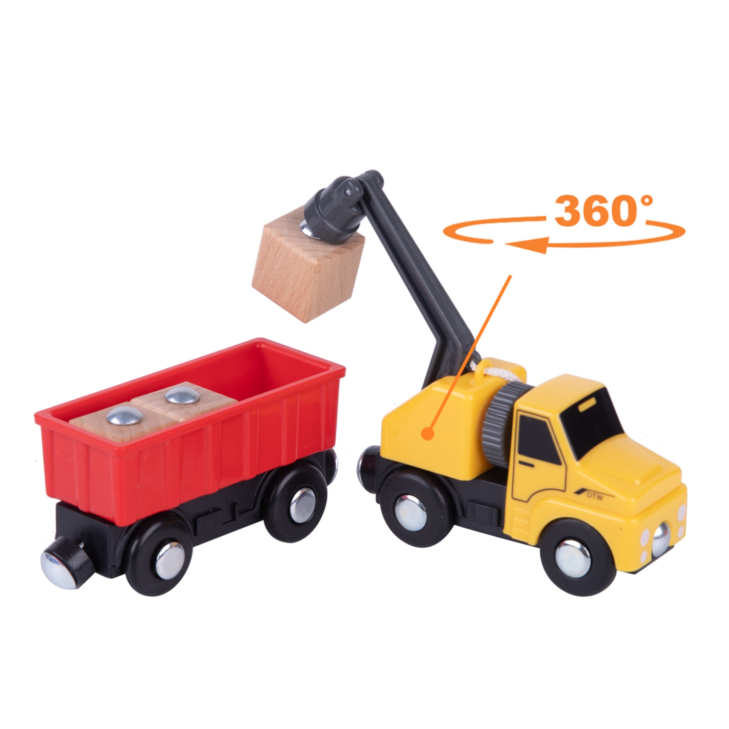 TOOKYLAND Ensemble de Train Chantier de Construction - 35pcs - Rails en Bois, Grue, Camions Jouets et Accessoires; 3 Ans +