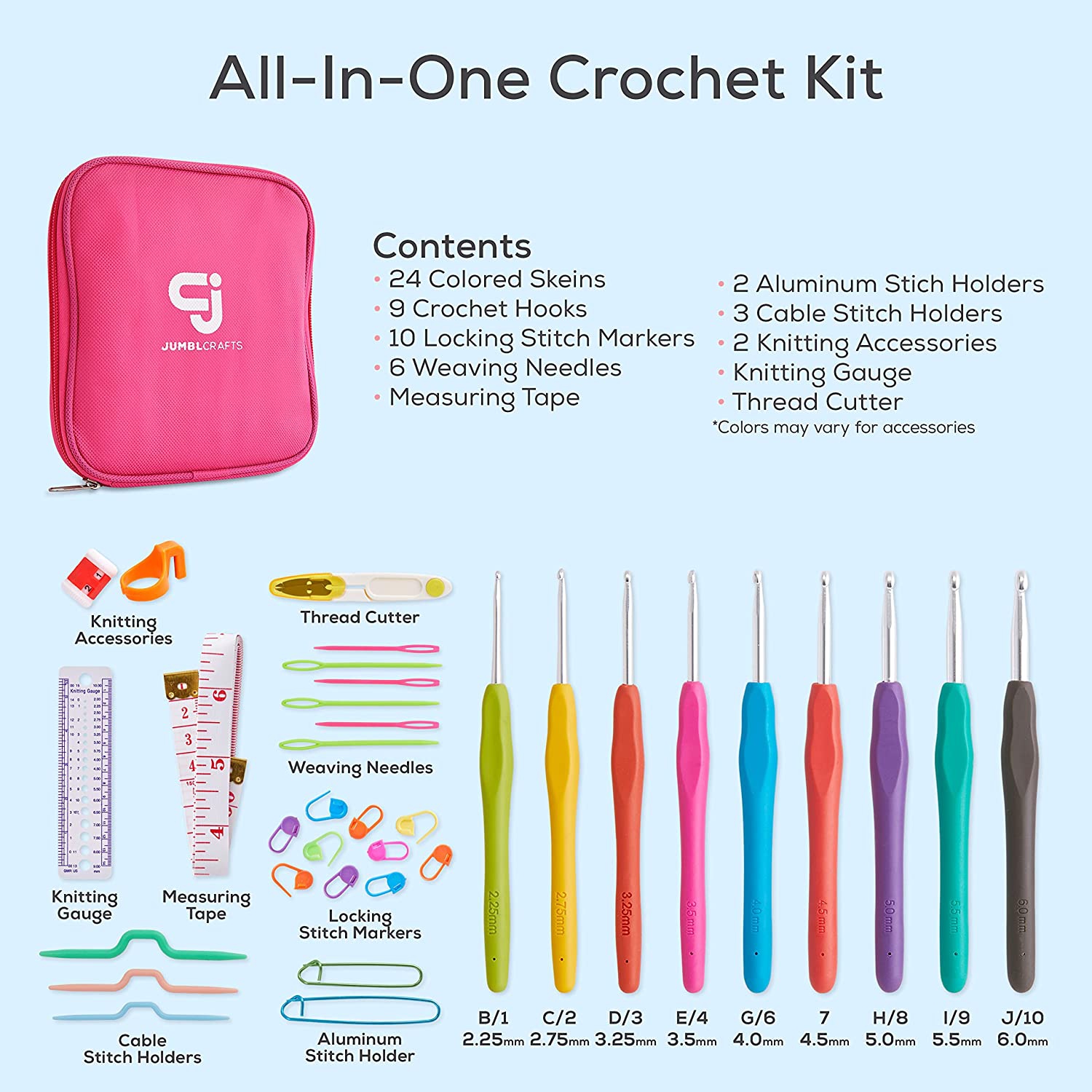 JumblCrafts Crochet Kit with Crochet Hooks, Crochet Needle and Yarn Set