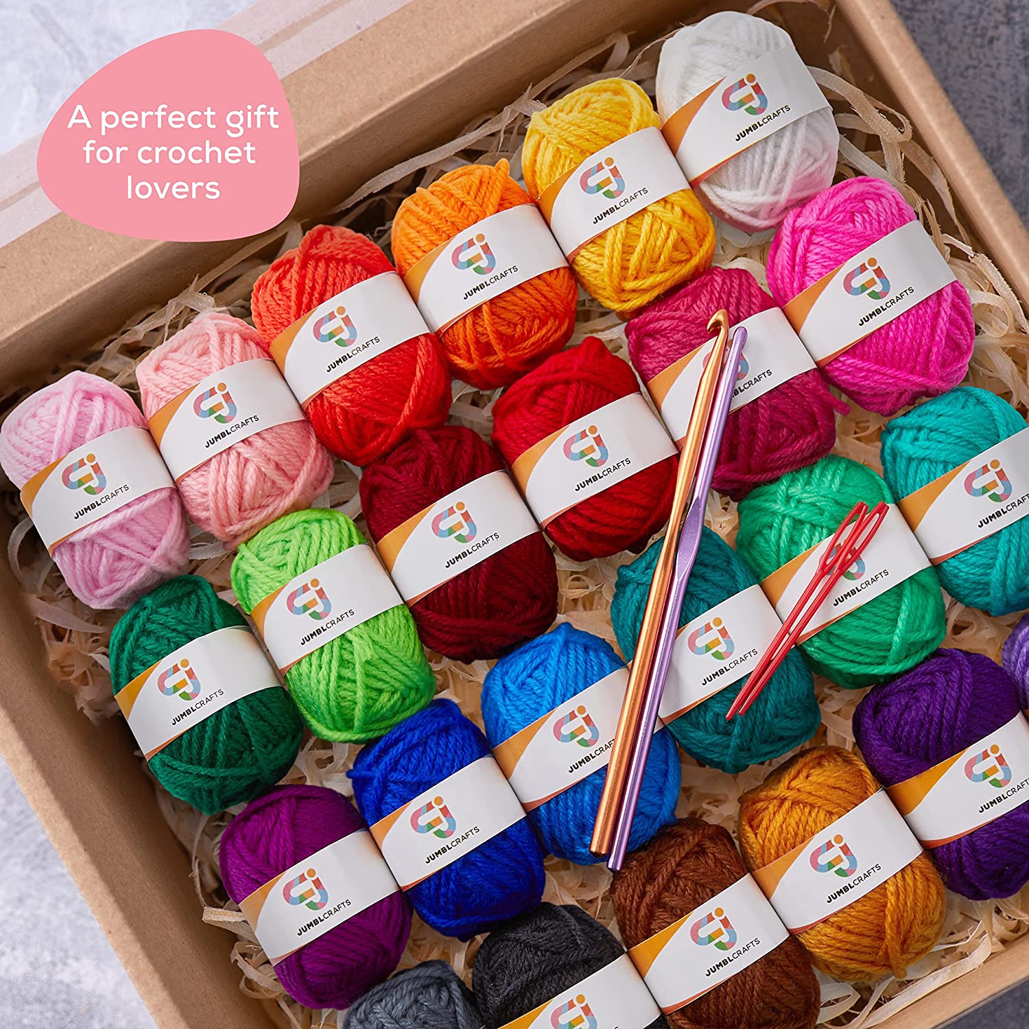 JumblCrafts 24-Yarn Crochet Kit with Crochet Hooks and Crochet Needle