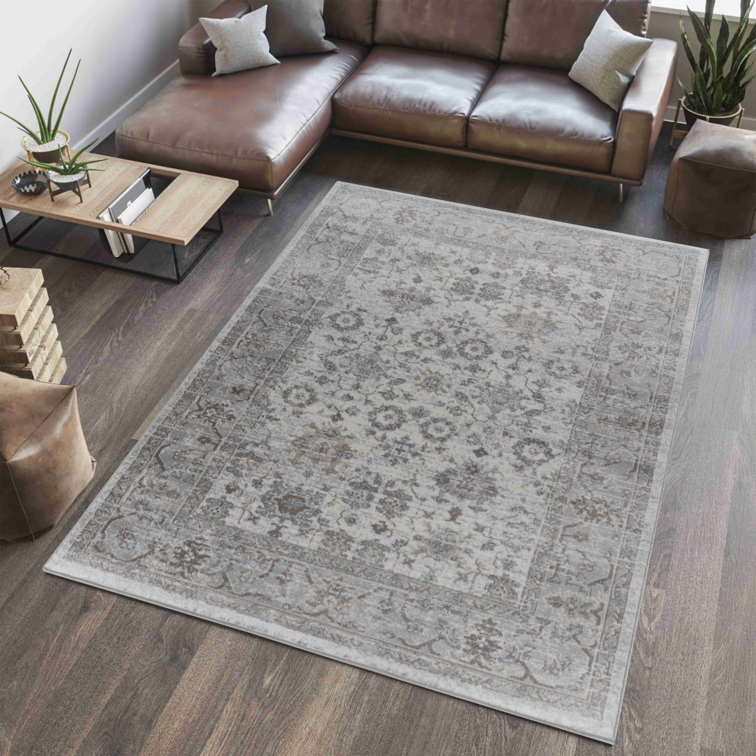 Rug Branch Hala Traditional Oriental Floral Grey/Brown Indoor Area Rug