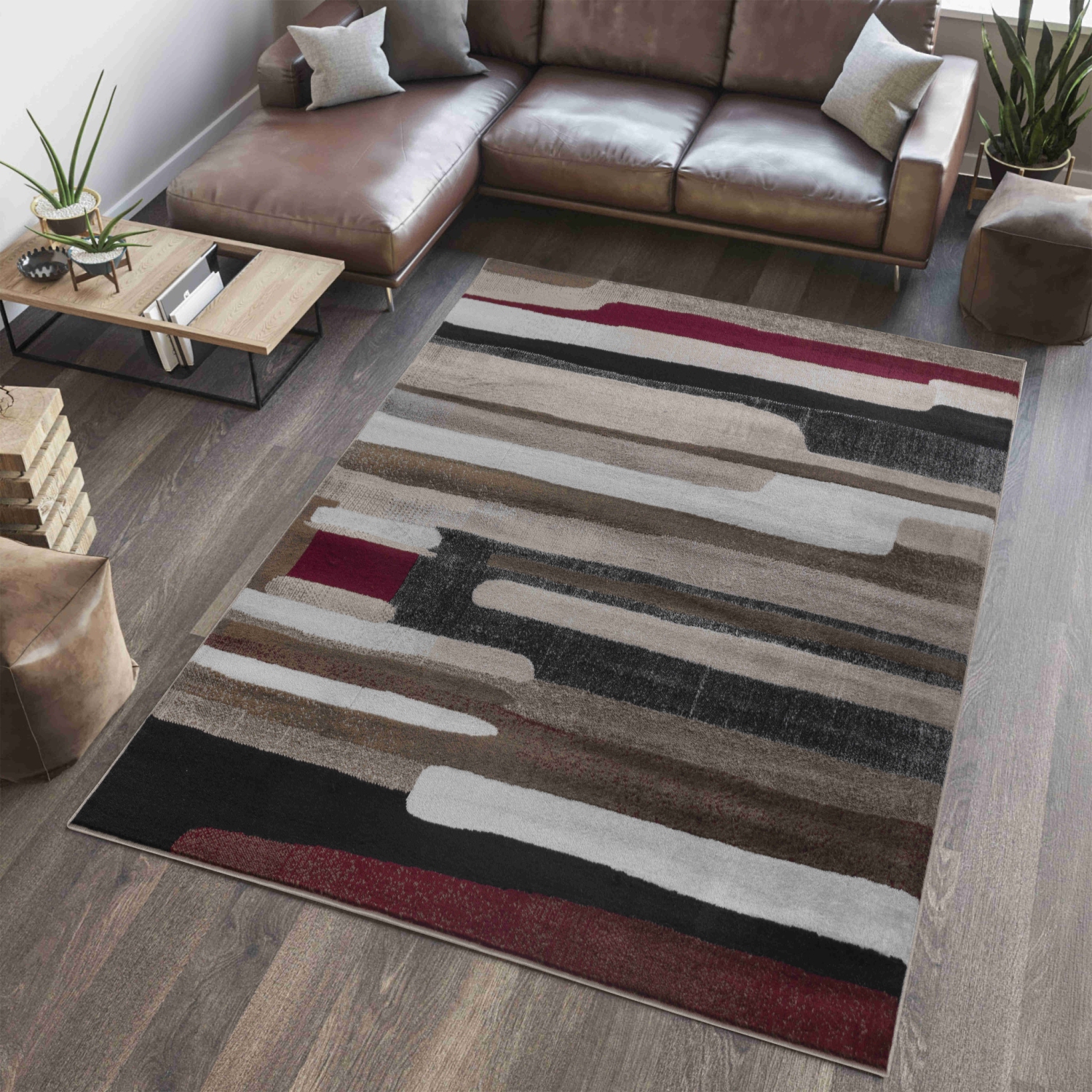 Rug Branch Zaman Contemporary Abstract Brown/Red Indoor Area Rug