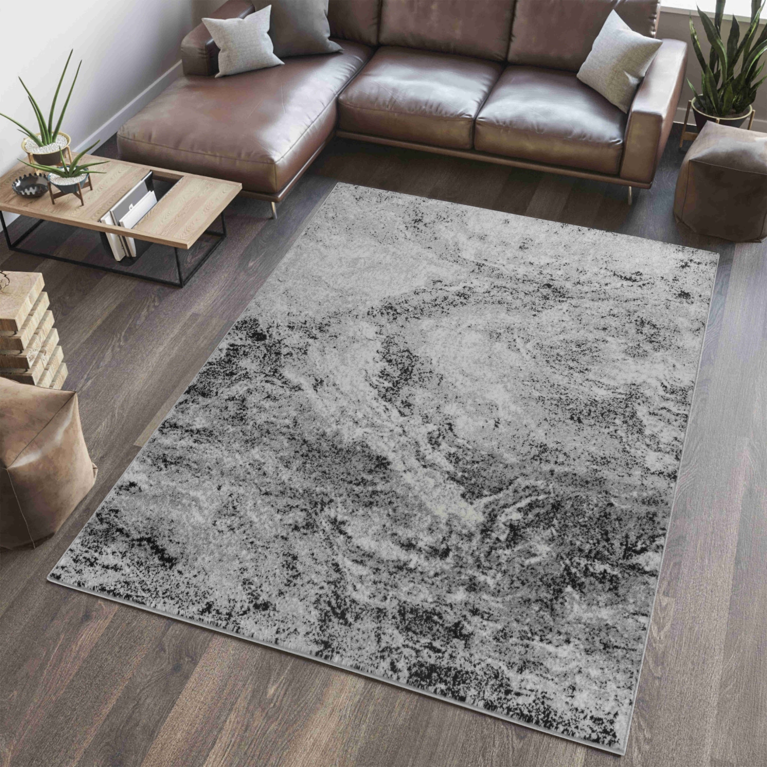 Rug Branch Micah Contemporary Abstract Marble Grey/Black Indoor Area Rug