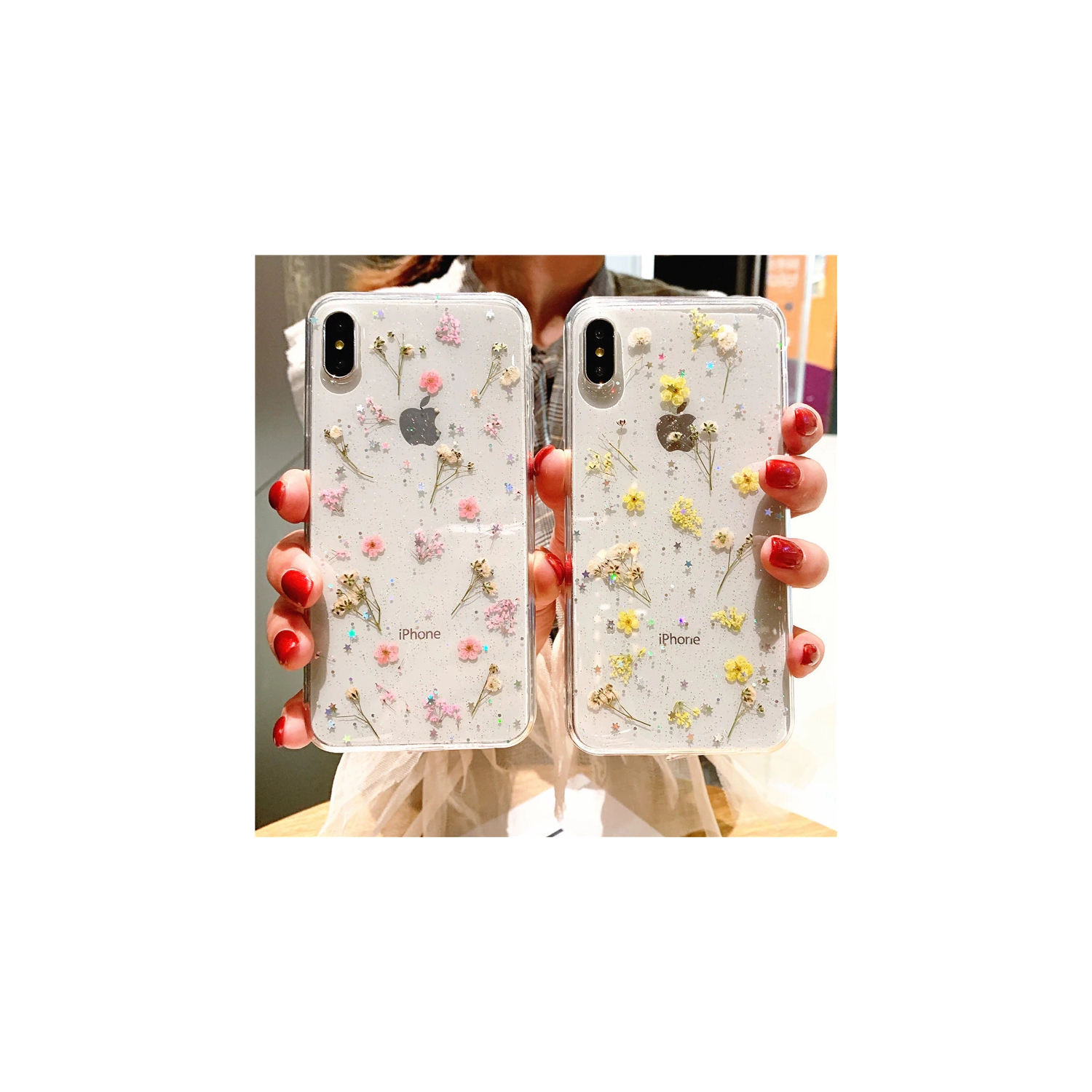 For Apple iPhone XR Purple Smart Shockproof Dry Flower Glitter Case TPU Back Cover