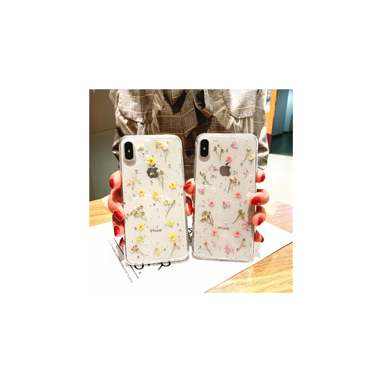 For Apple iPhone XR Purple Smart Shockproof Dry Flower Glitter Case TPU Back Cover