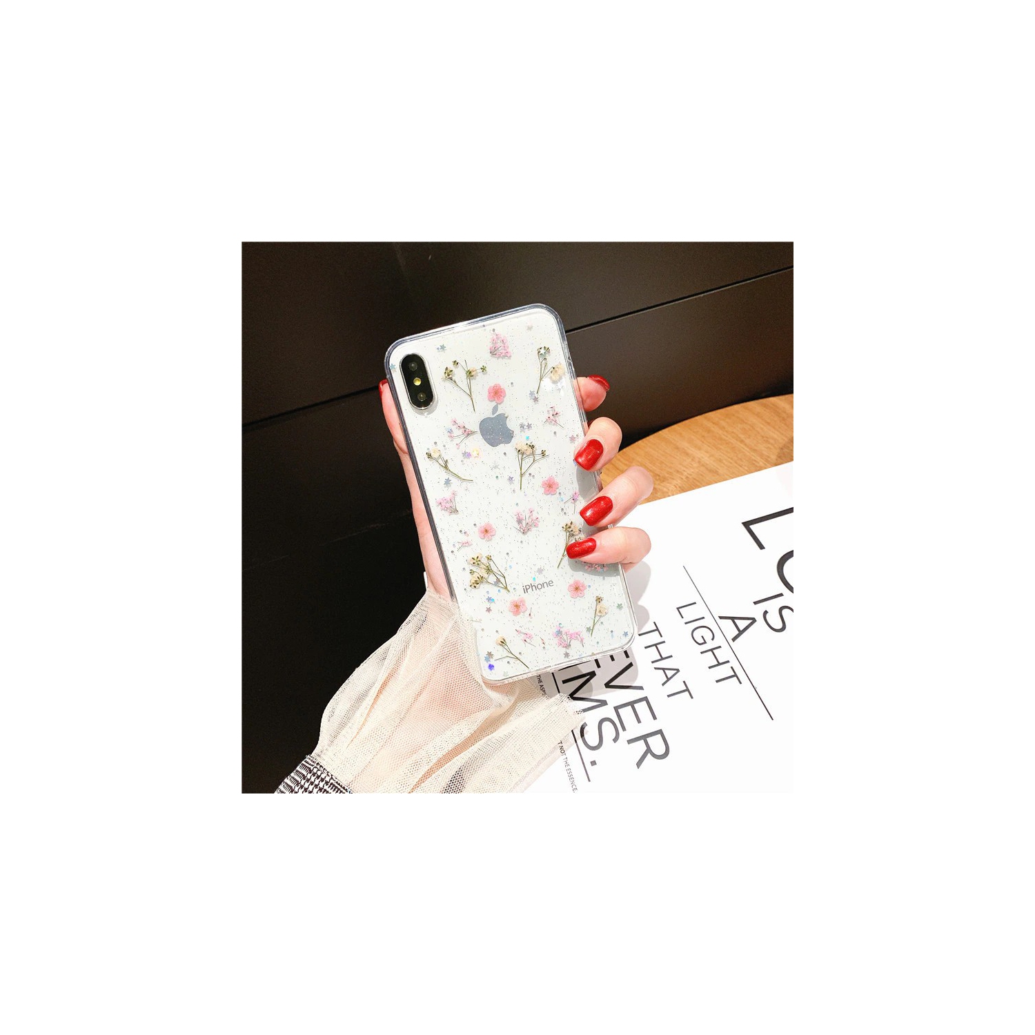 Apple iPhone XR Pink Smart Shockproof Dry Flower Glitter Case TPU Back Cover