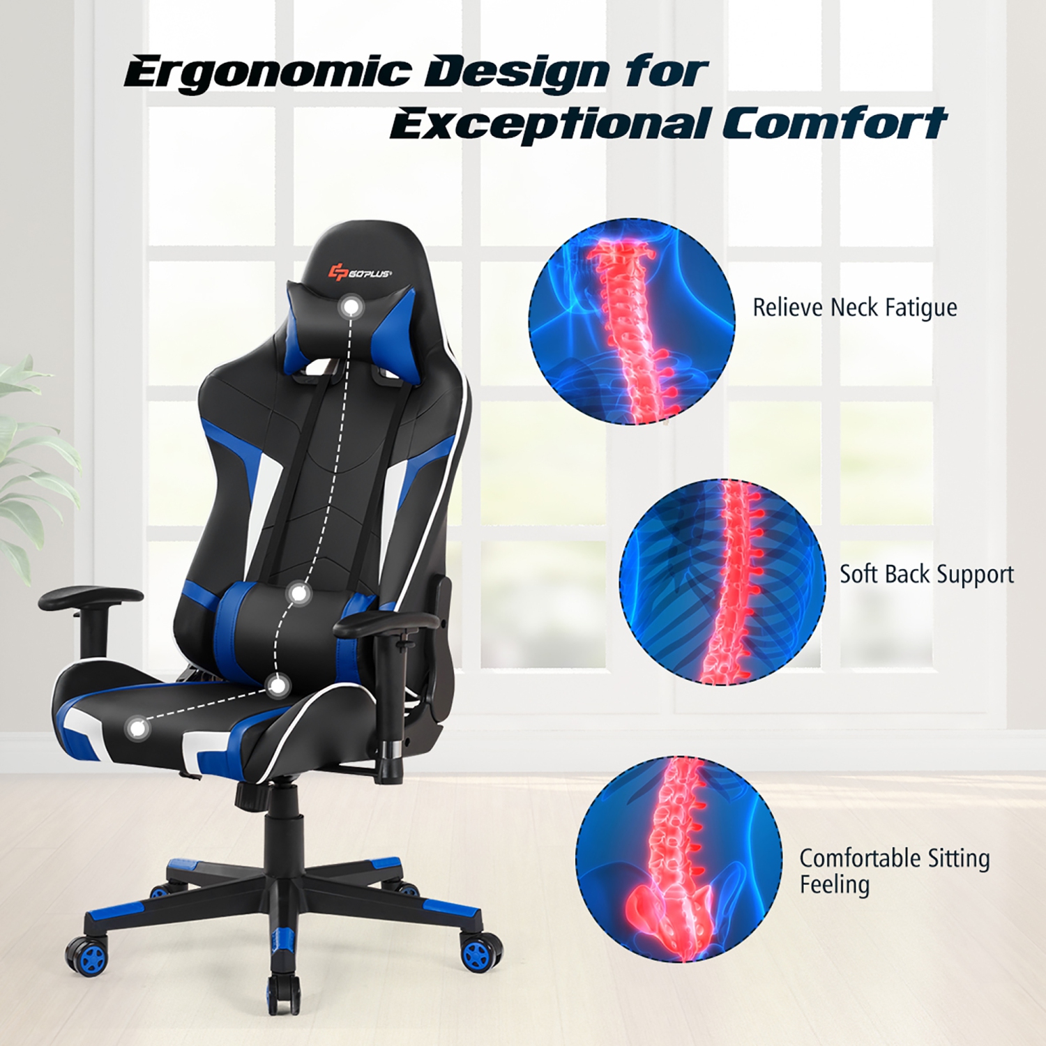 Goplus X-Shaped Gaming Desk & Racing Style Massage Chair Set Home Office