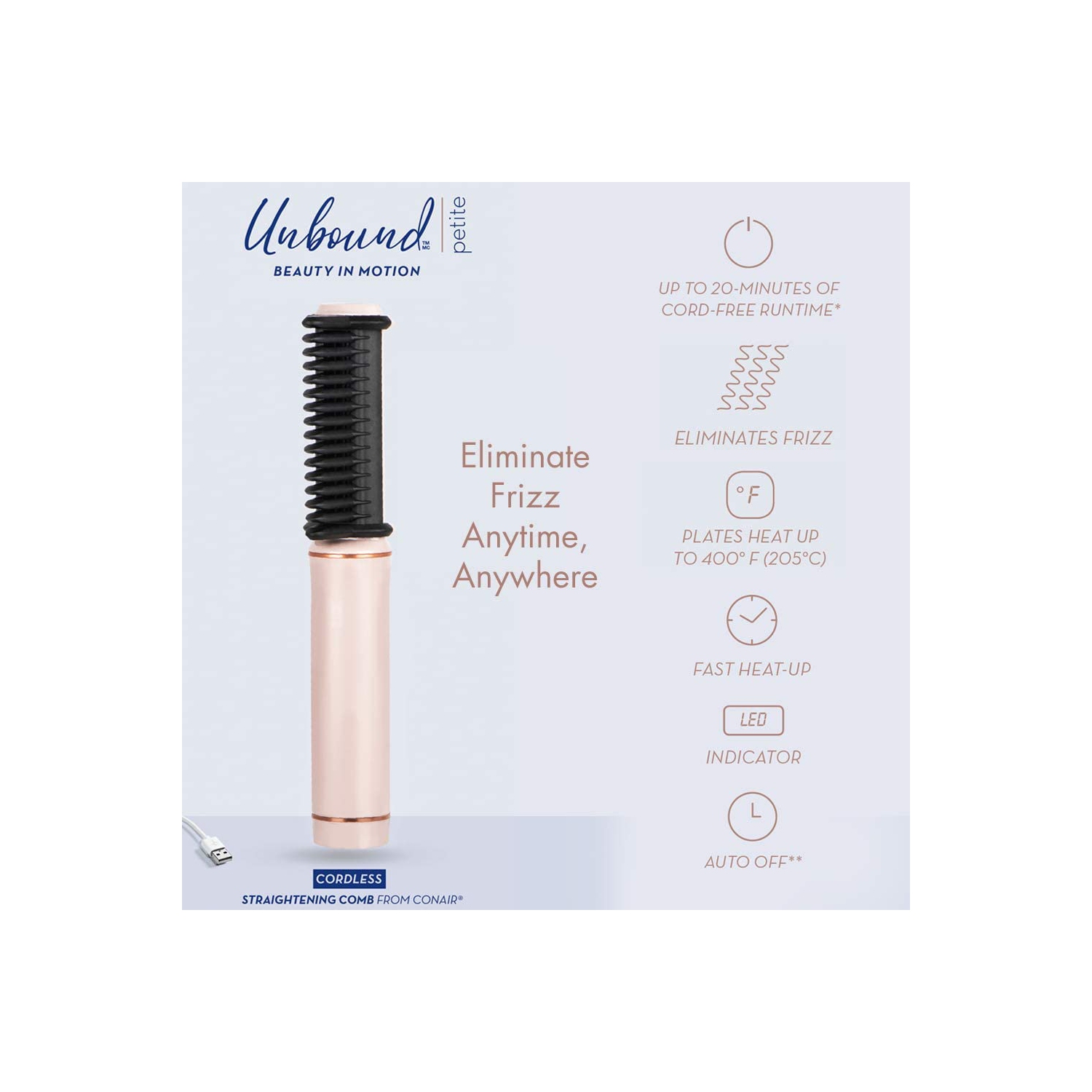 Petit peigne lisseur sans fil CR330C de Conair